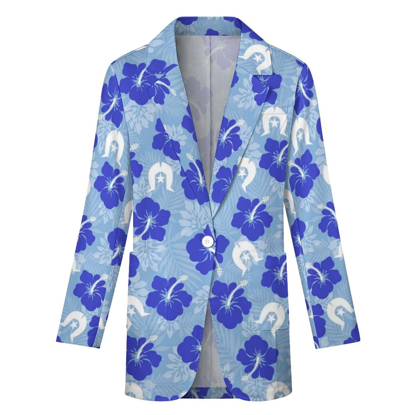 Hibiscus flowers with White Dhari (Sky blue) on Women's Blazer