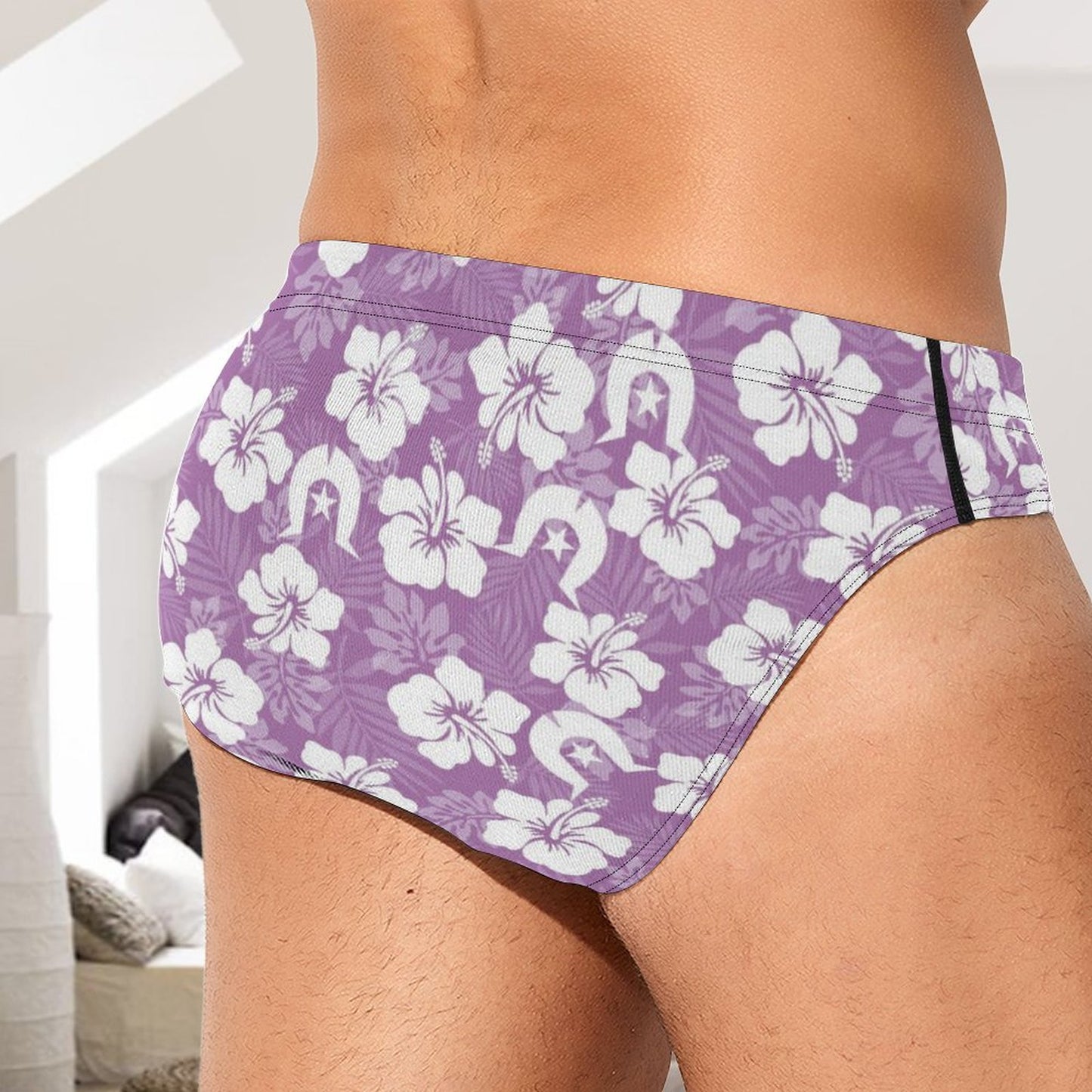 White Hibiscus and Dhari (Purple) on Milk Silk Men's Briefs