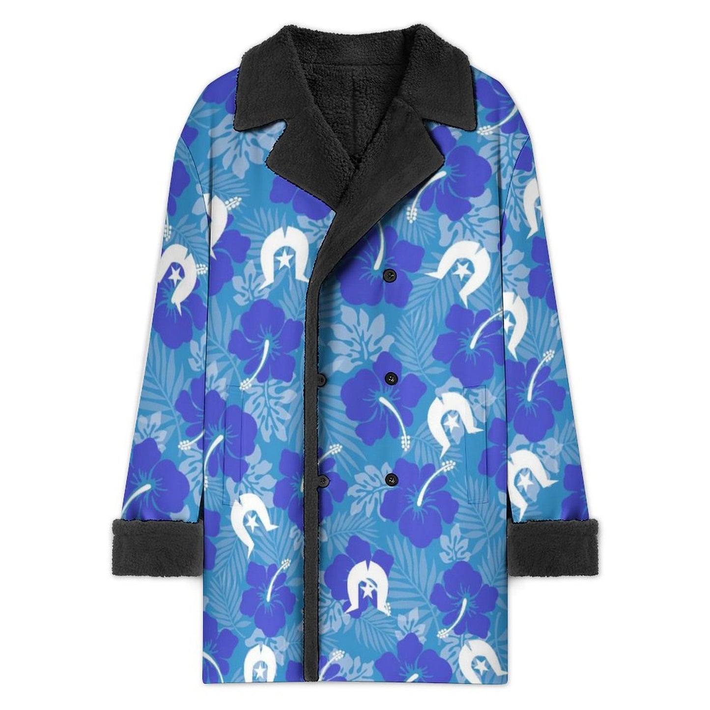 Hibiscus flowers with Dhari (Royal blue) on Men's Double Breasted Coat