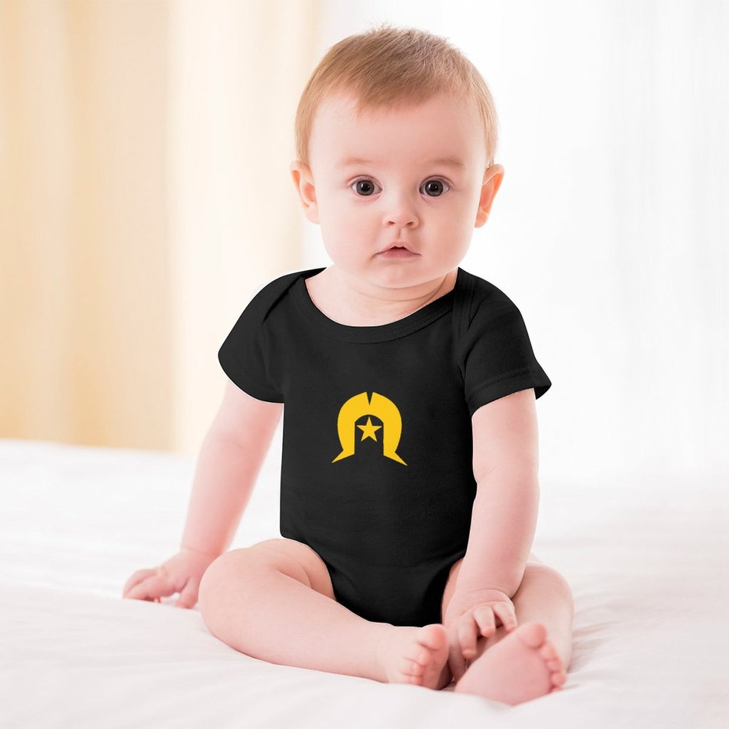Gold coloured Dhari on Short Sleeve Baby Romper
