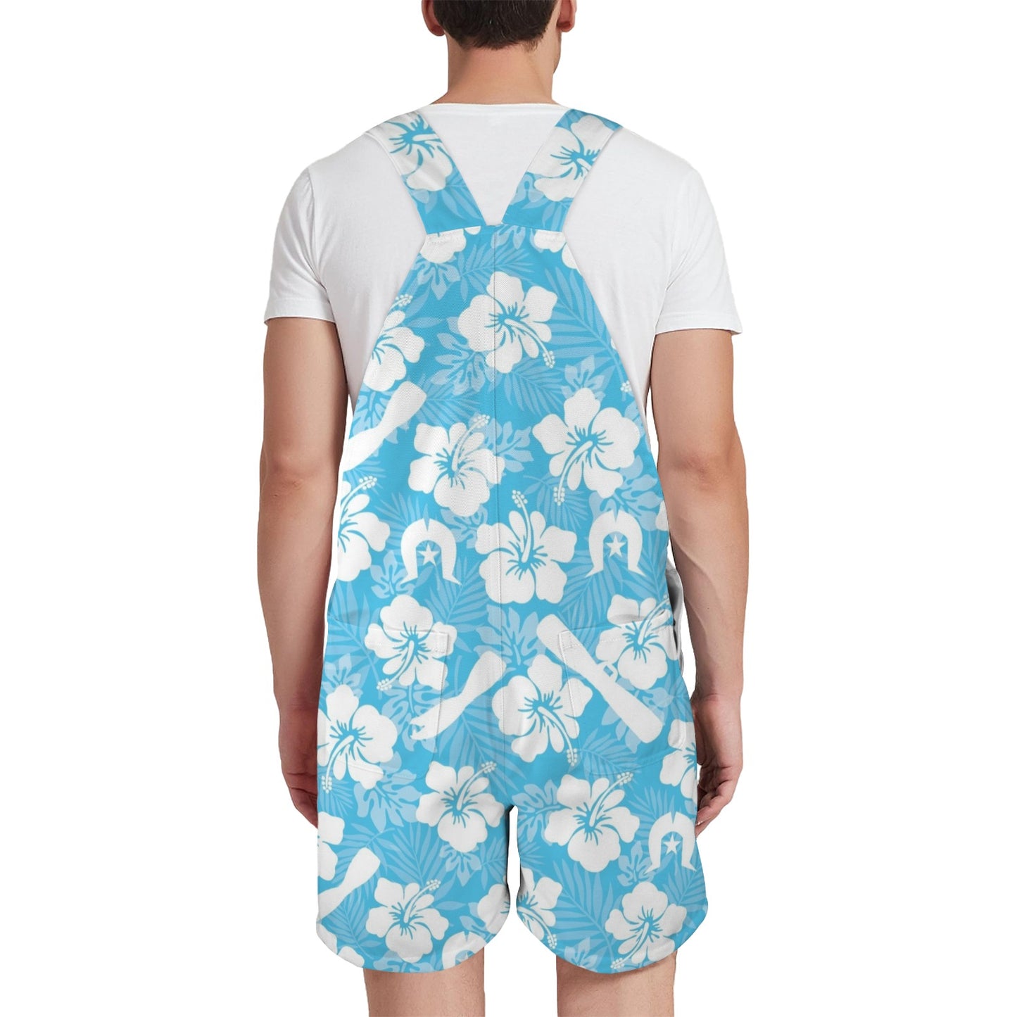 White Hibiscus flowers, Warup and Dhari on Unisex Suspender Jumpsuit