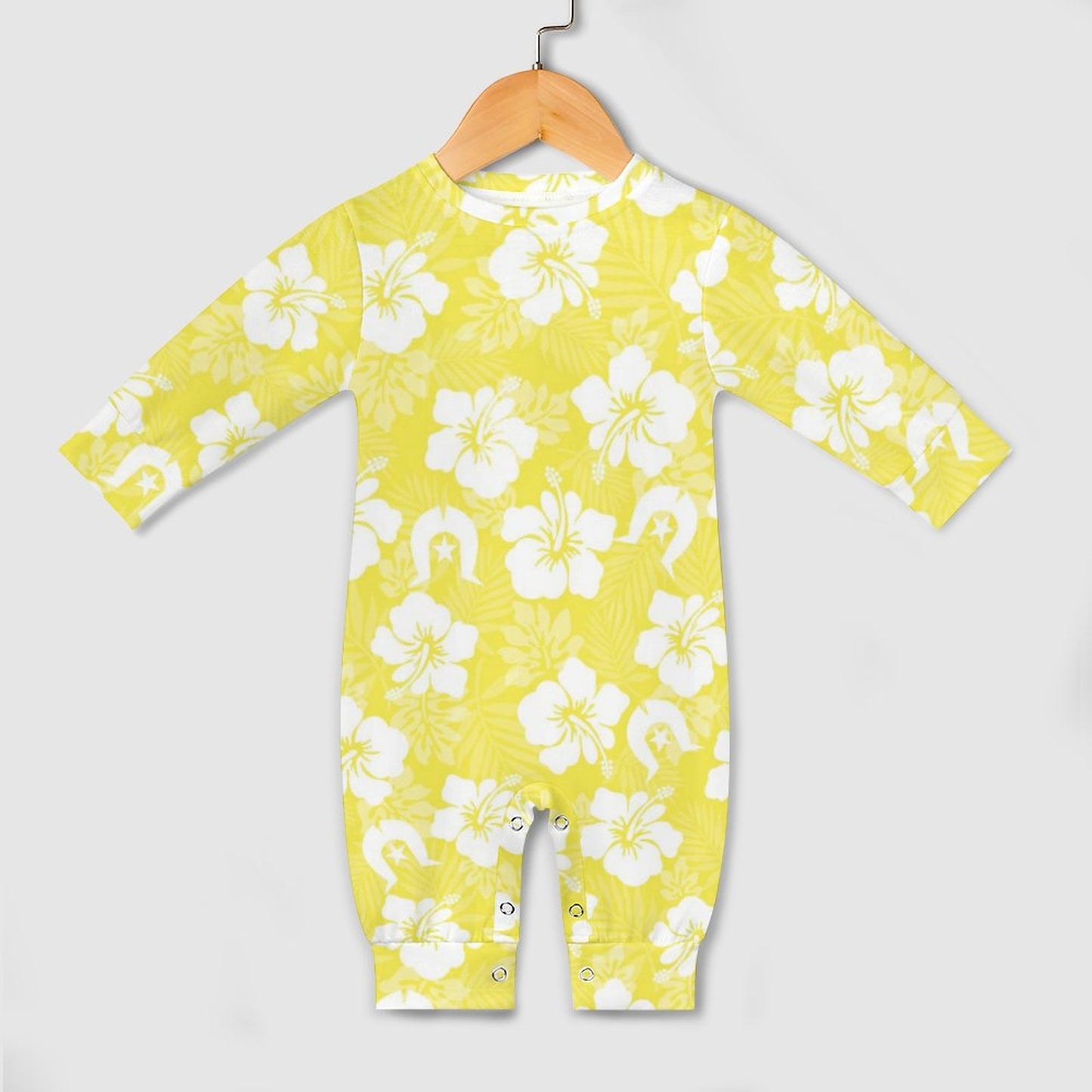 White Hibiscus flowers with Dhari (Yellow) on Baby Romper QLR (All-Over Printing)