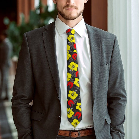 Royal yellow Hibiscus with Red Dhari on Men's Formal Tie