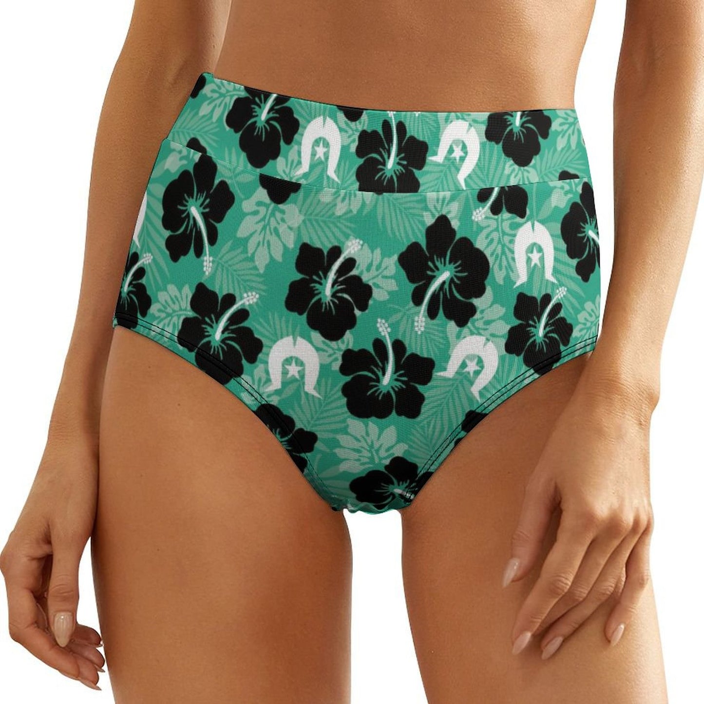 Black Hibiscus with White Dhari on Women's High-Rise Panties