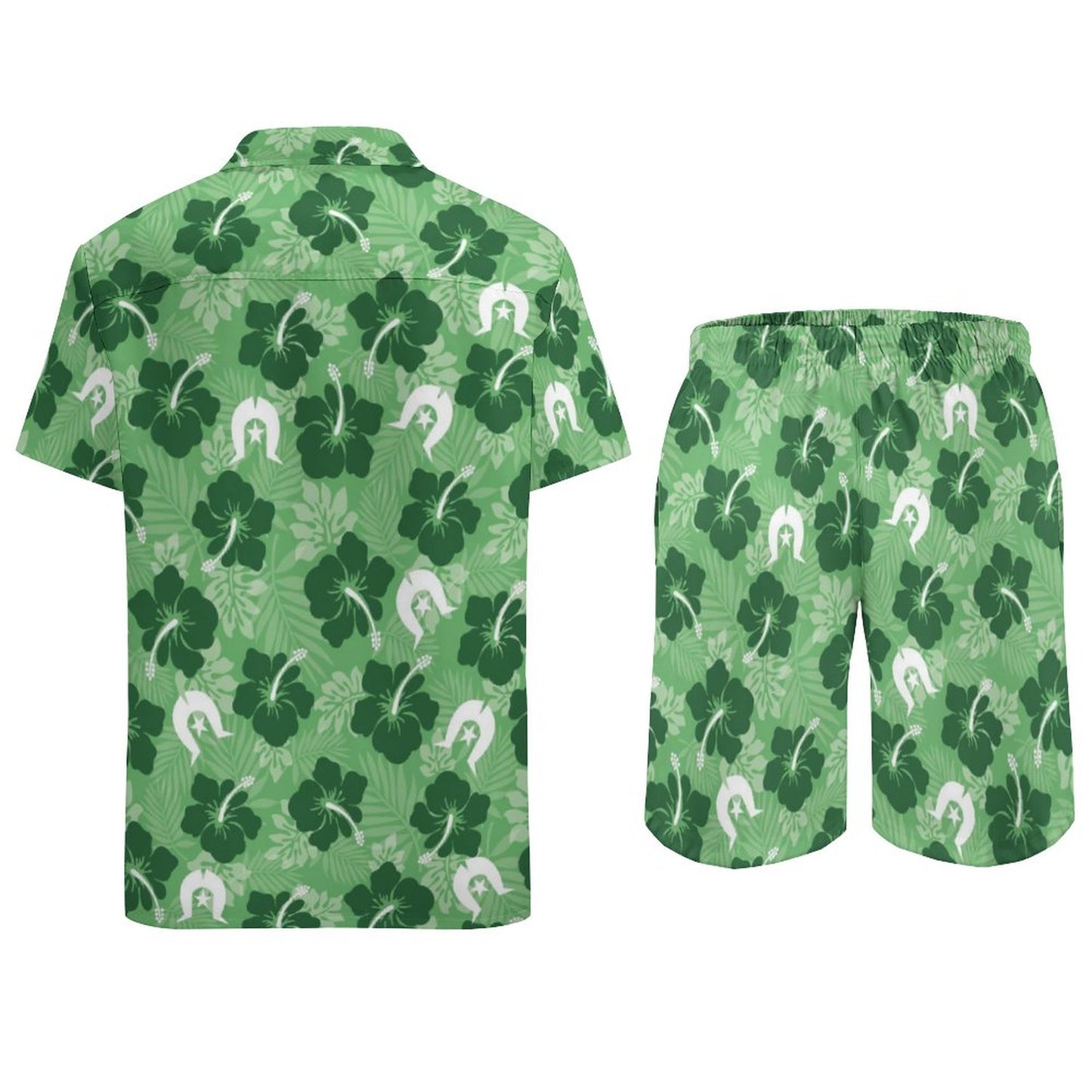 Hibiscus flowers with Dhari (Sea Grass Green) on Hawaiian Suits for Men