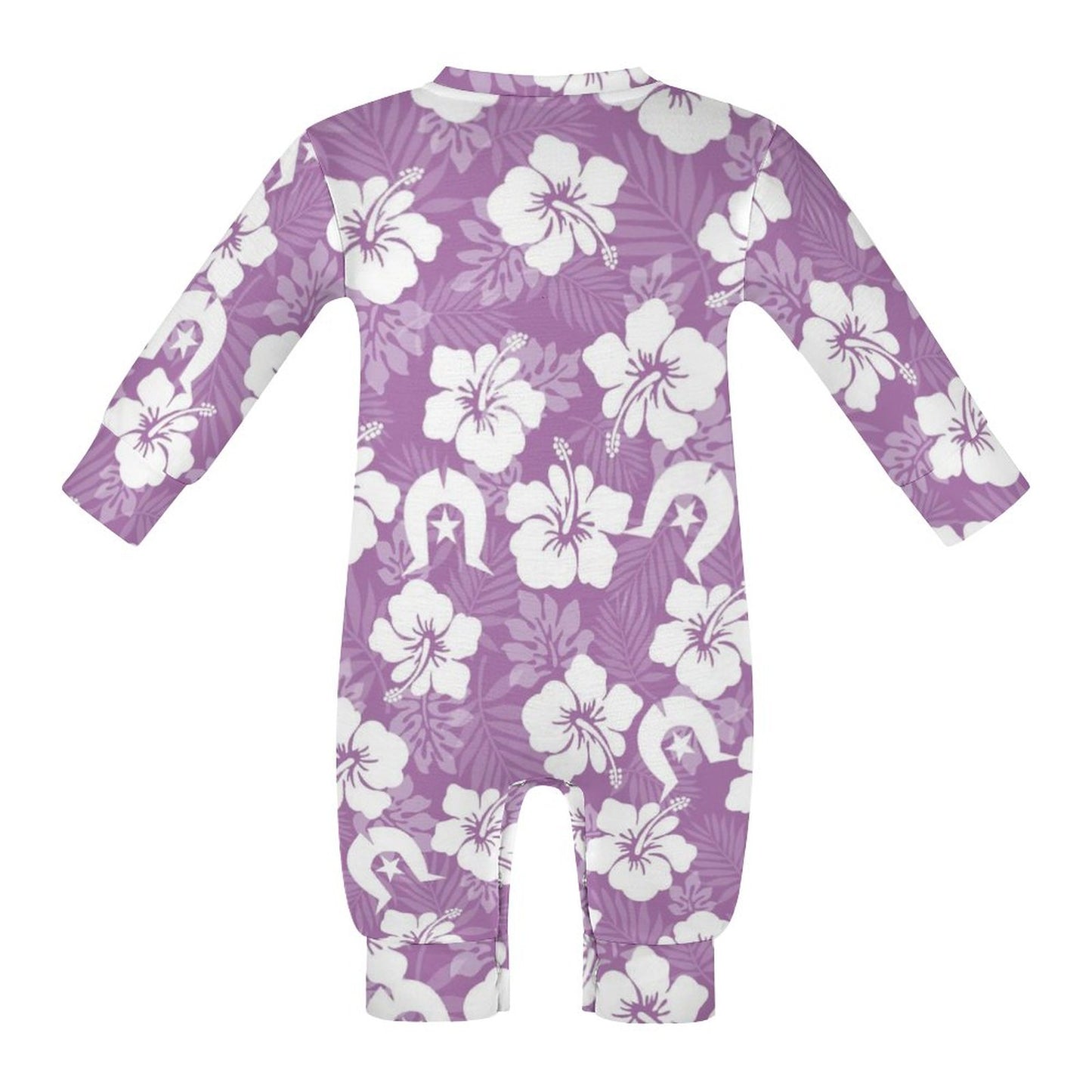 White Hibiscus and Dhari (Purple) on Baby Romper