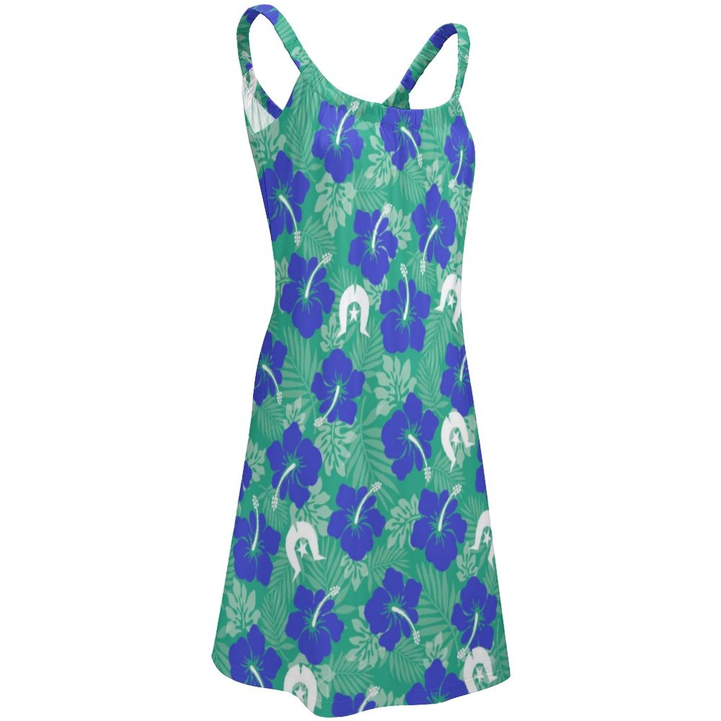 Royal Blue Hibiscus flowers with Dhari on Sleeveless Dress