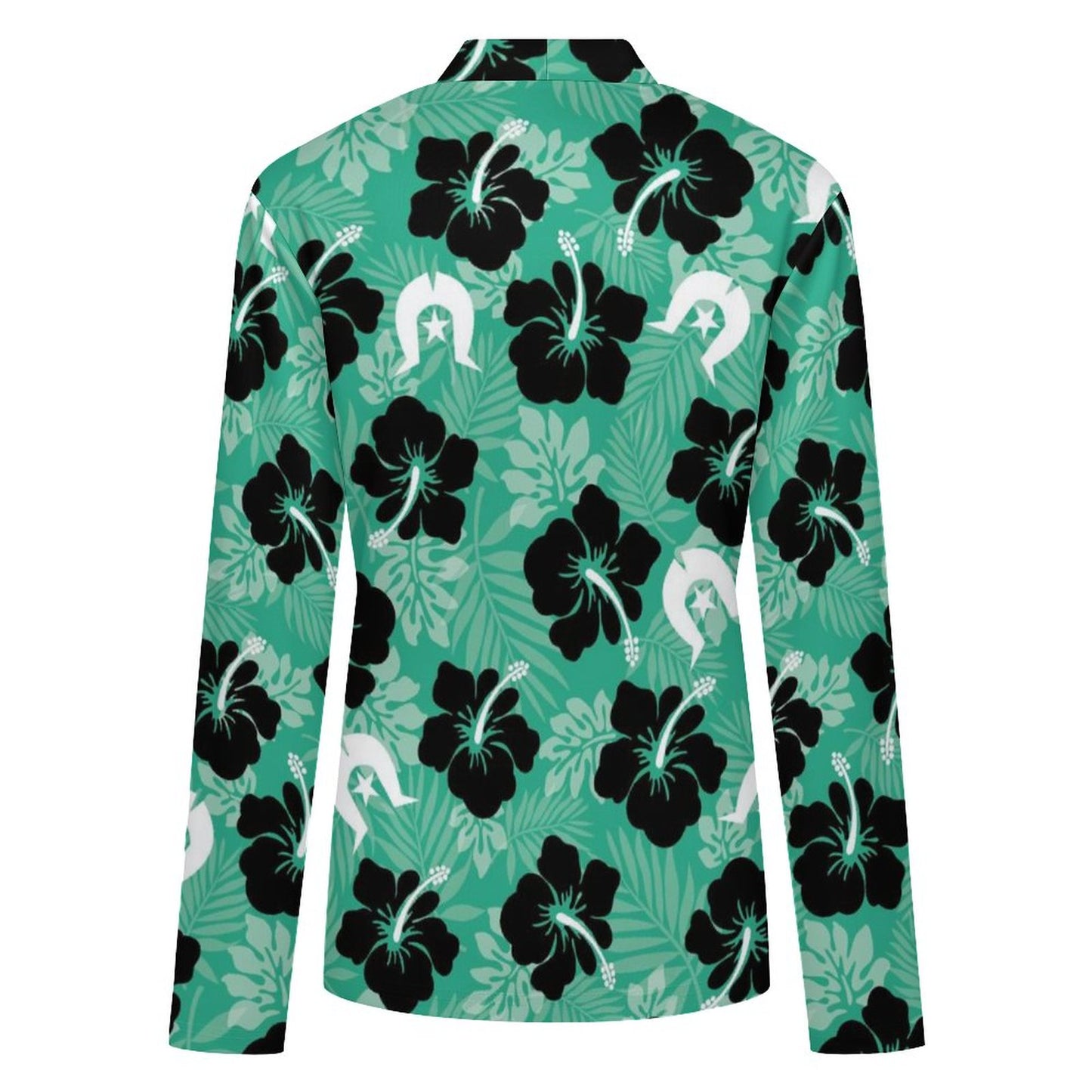 Black Hibiscus with White Dhari on 170gsm Women's Lightweight Cardigan