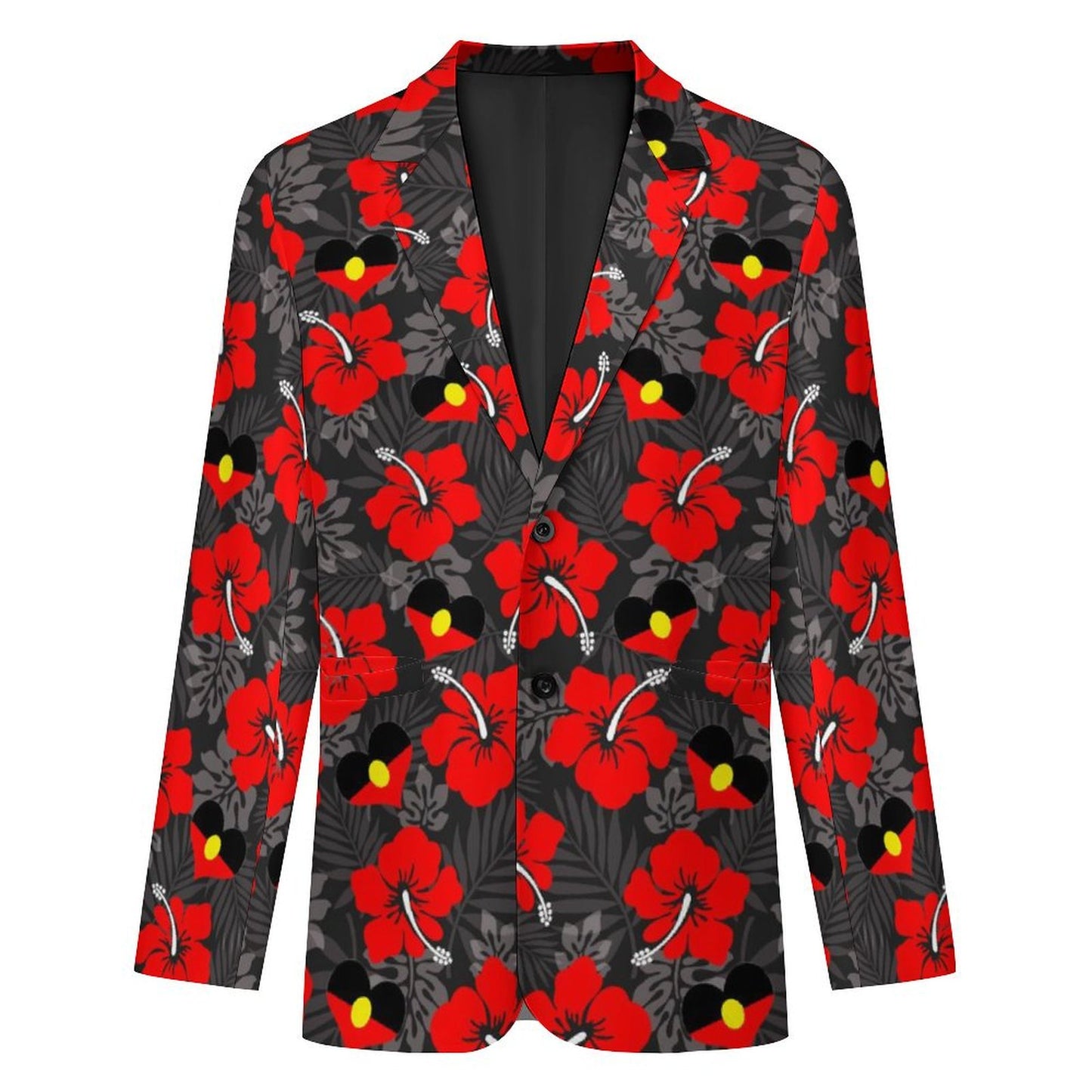 Hibiscus flowers with Aboriginal Heart Flag on Men's Blazer
