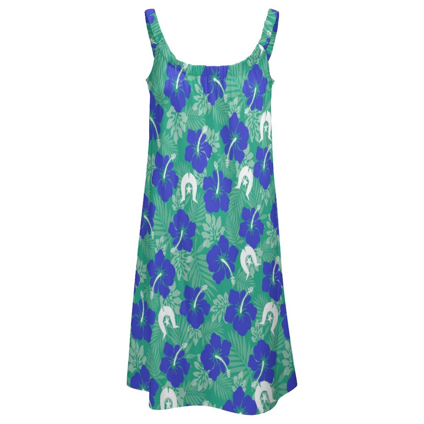 Royal Blue Hibiscus flowers with Dhari on Sleeveless Dress