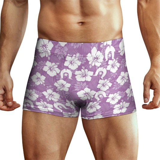 White Hibiscus and Dhari (Purple) on Milk Fiber Boxer Shorts for Men