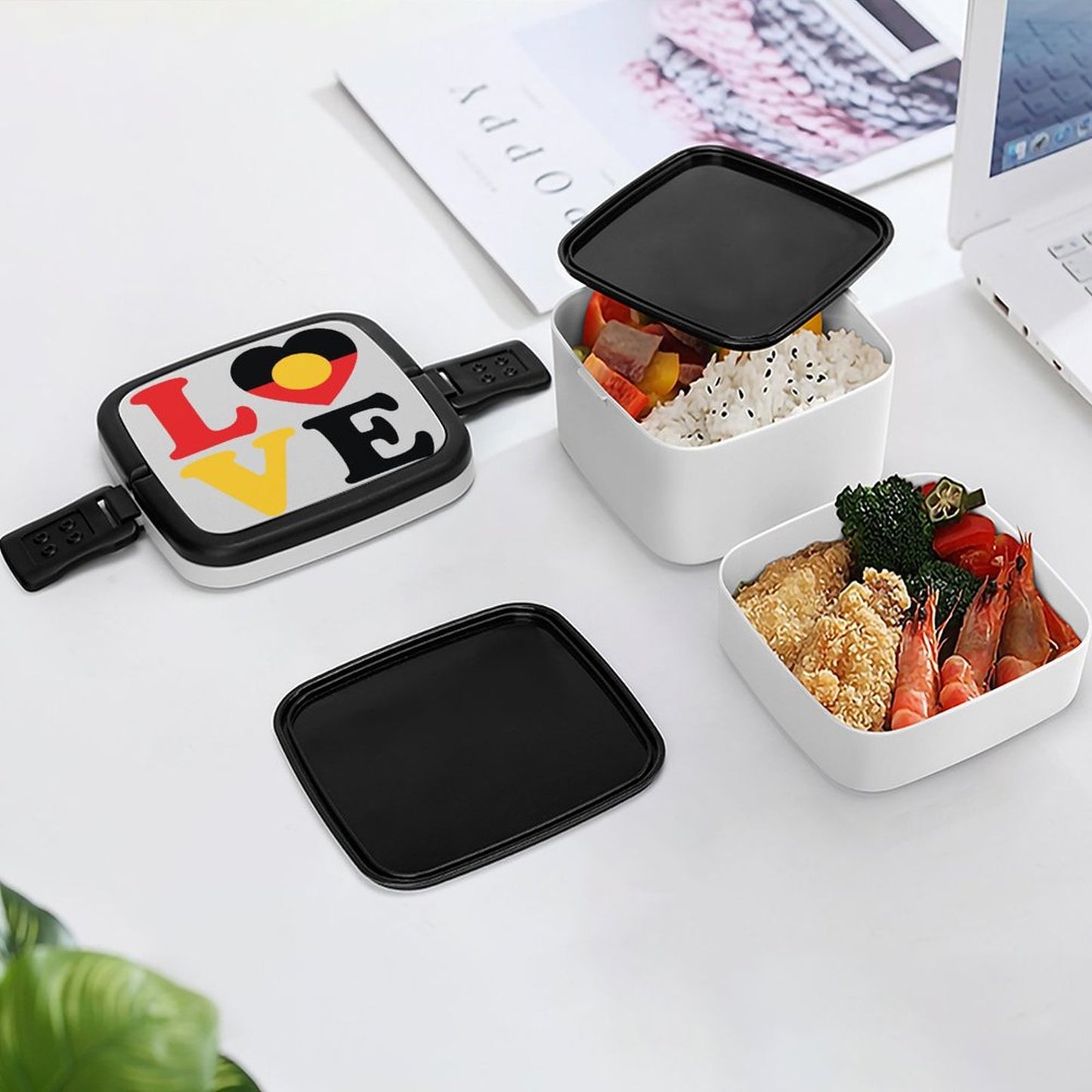 Aboriginal flag with LOVE on 2-Tier Stackable Bento Lunch Box