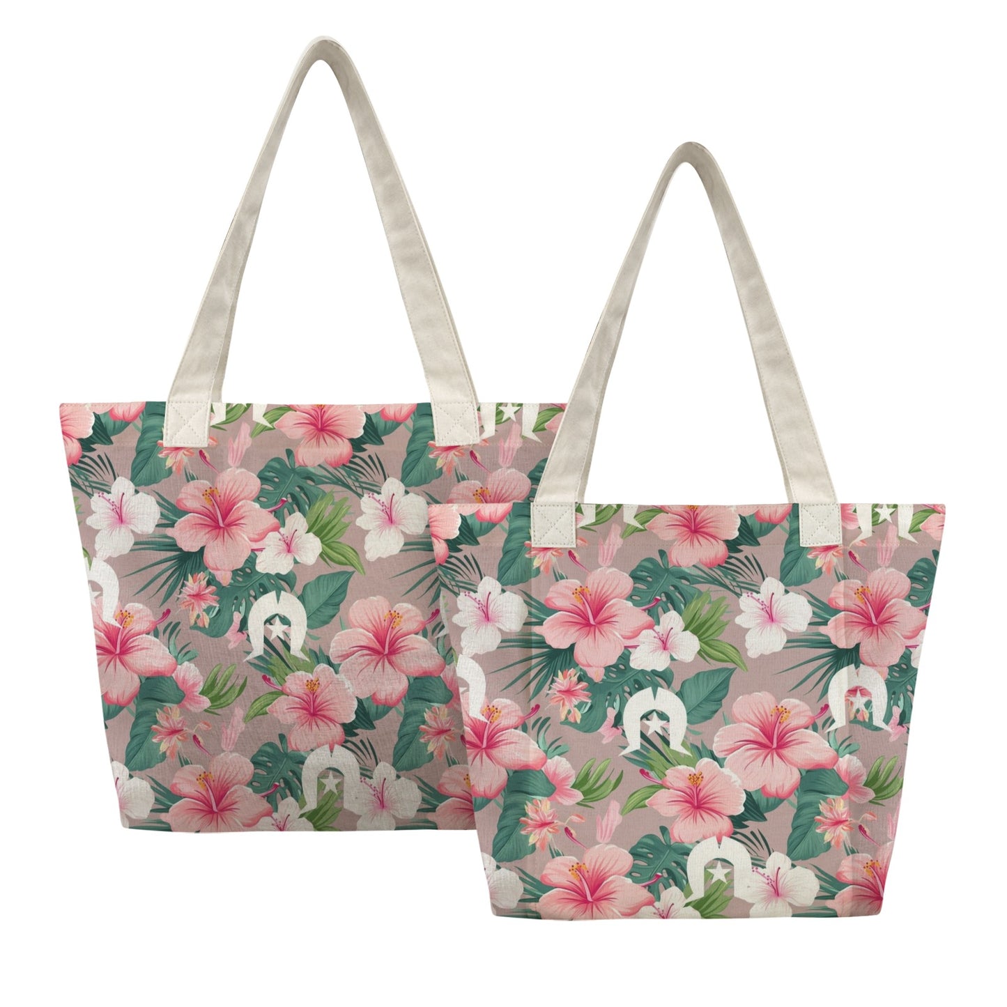 Pink Hibiscus flowers with White Dhari on Yoga Mat Bag