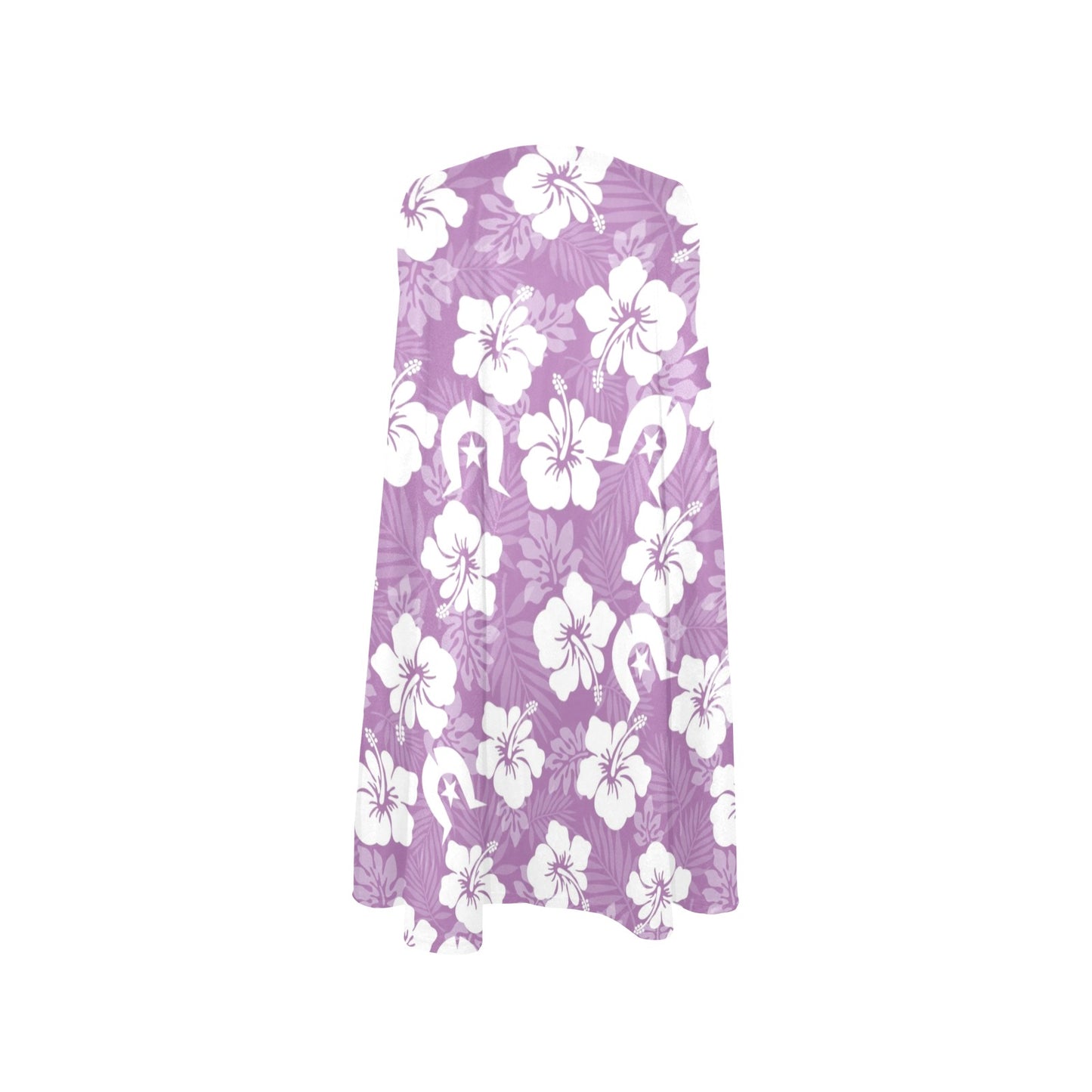 White Hibiscus flowers with Dhari (Purple) on Sleeveless Tank Dress with Pockets