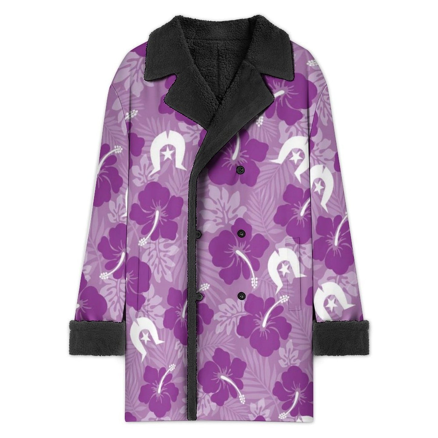 Hibiscus flowers with Dhari (Royal purple) on Men's Double Breasted Coat