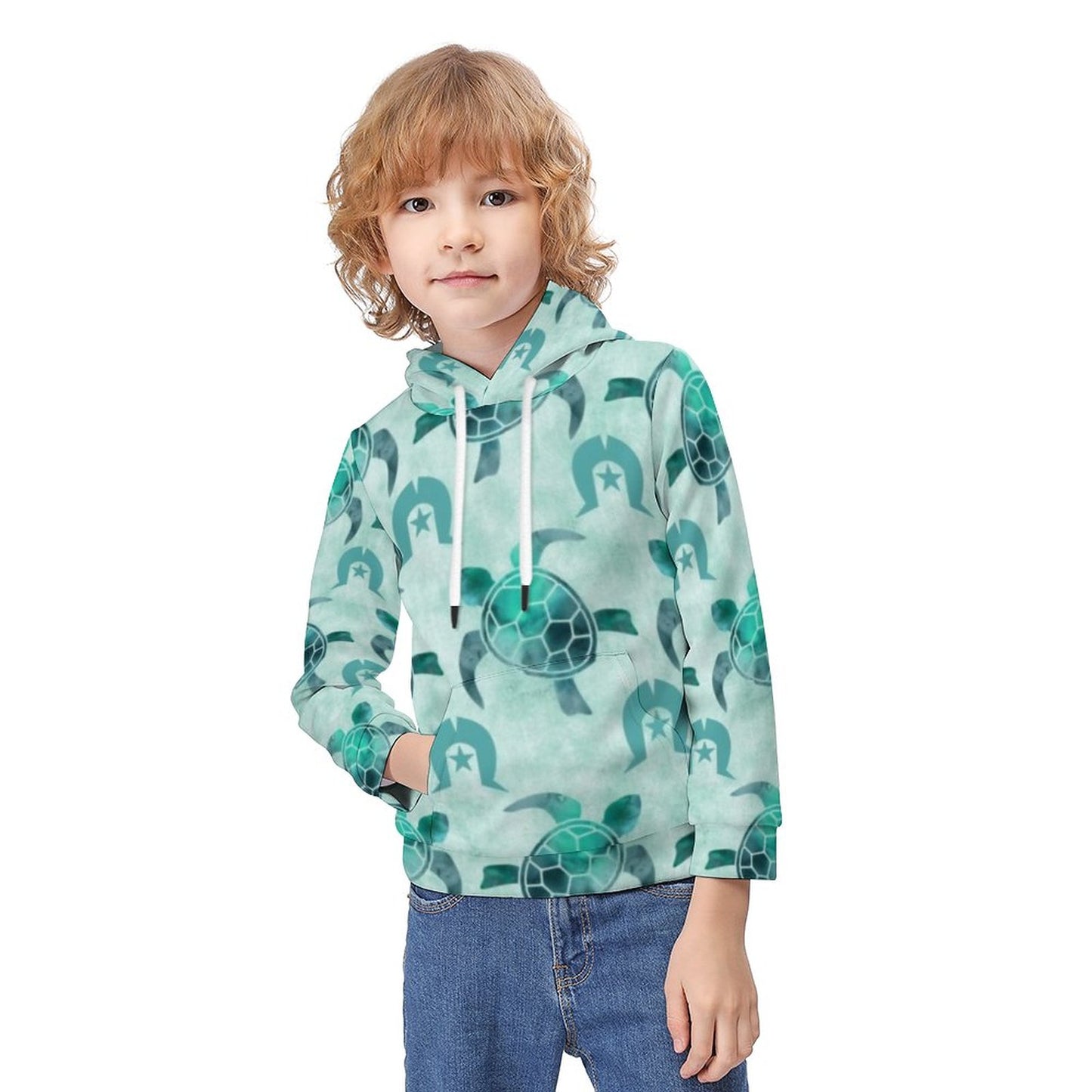 Aqua Turtle Pattern on Children's Hoodie