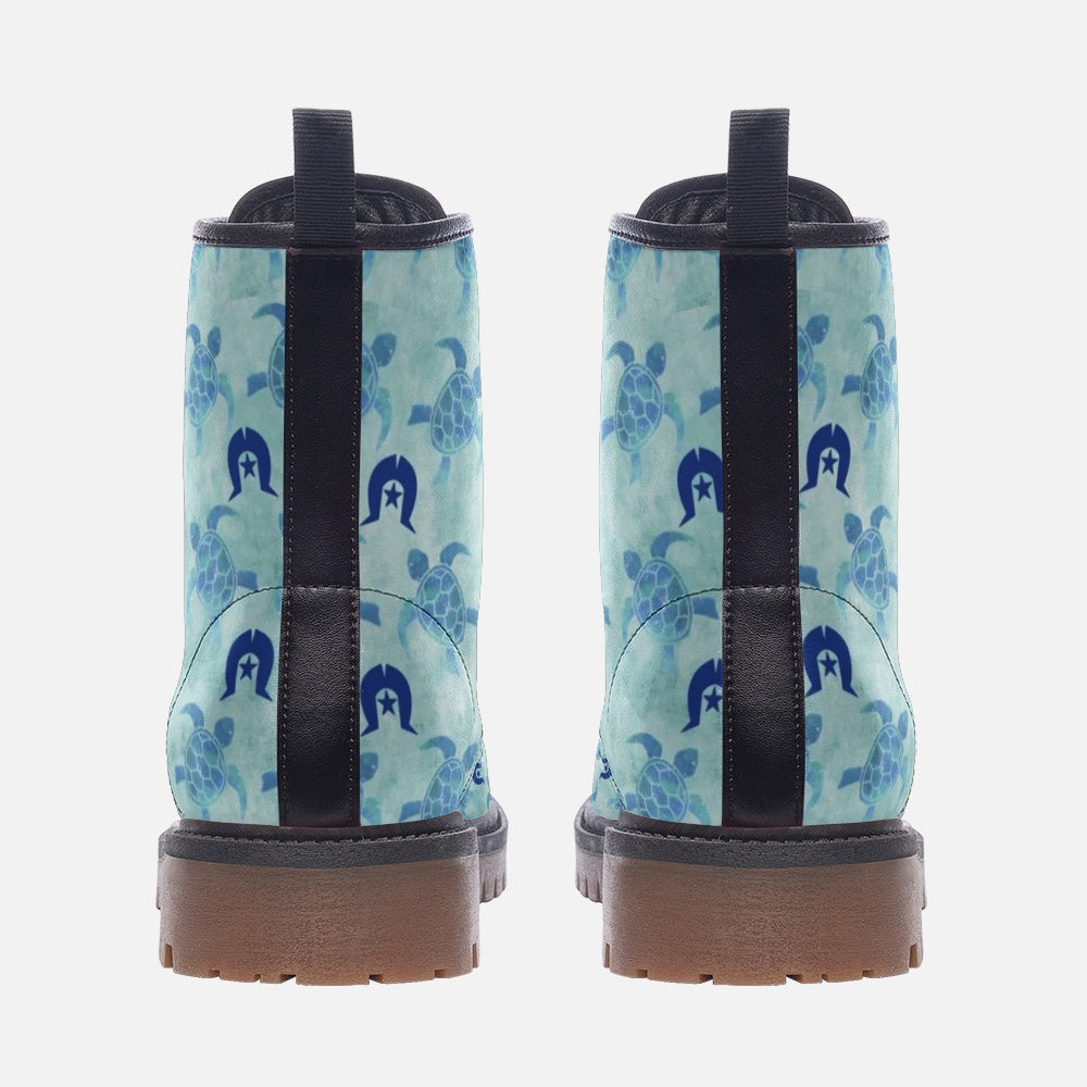 Blue Turtle Pattern on Casual Leather Lightweight Boots