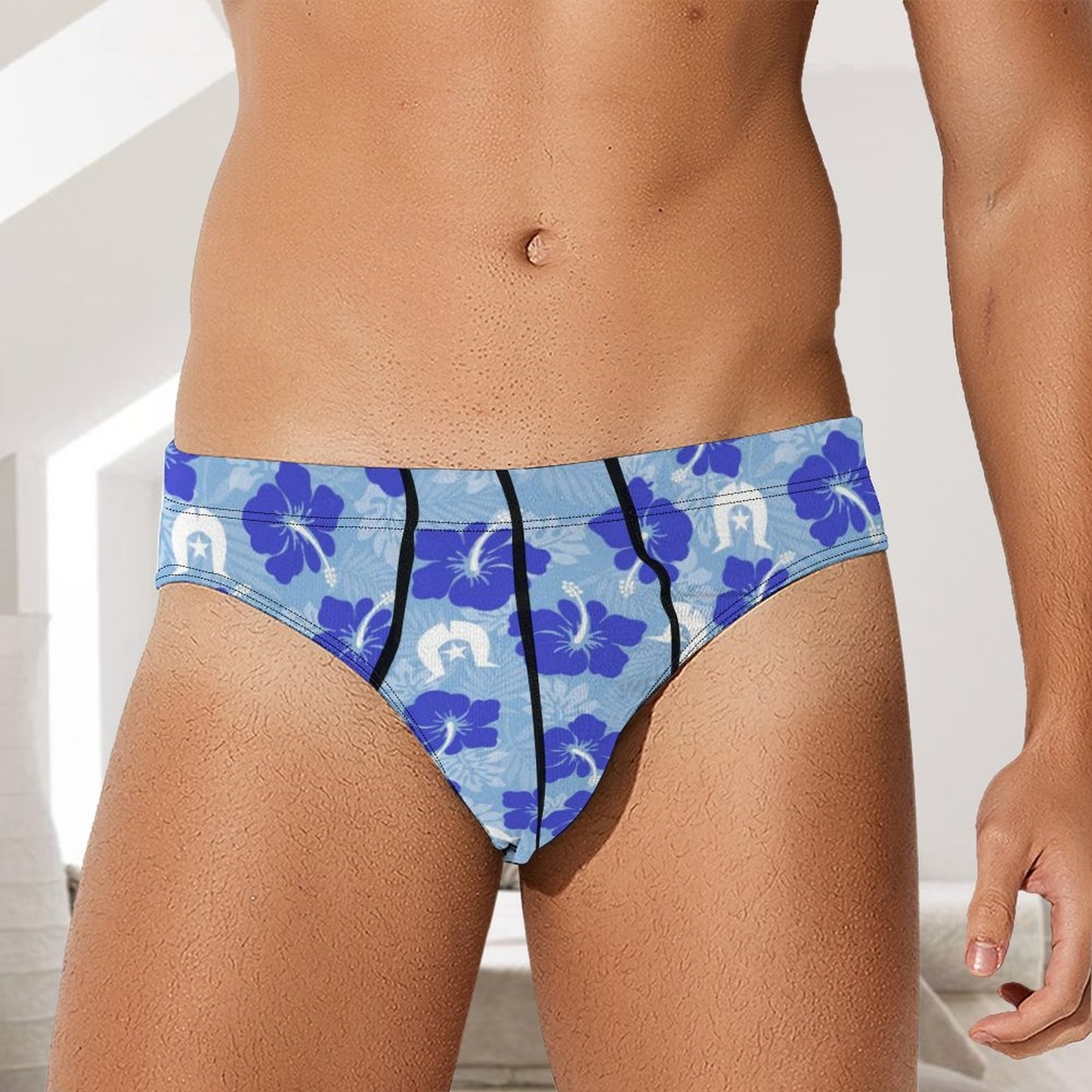 Hibiscus flowers with White Dhari (Sky blue) on Milk Silk Men's Briefs