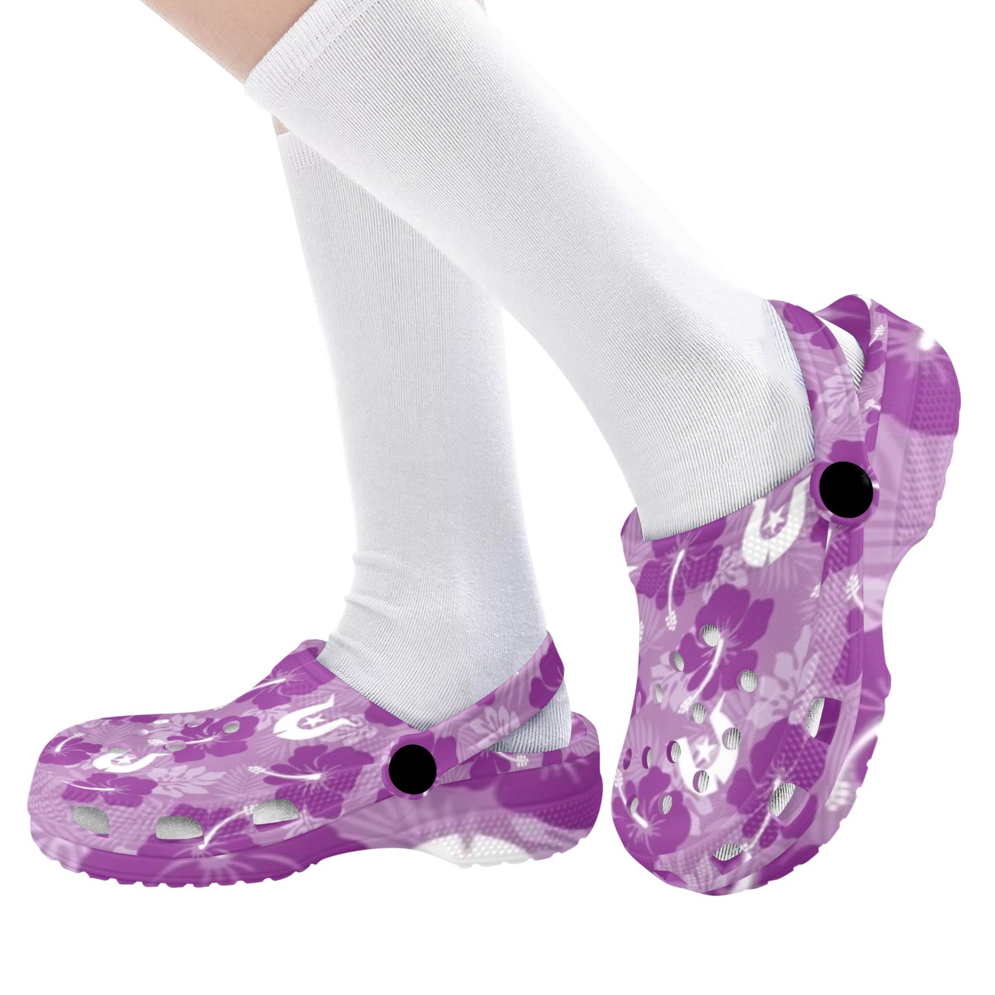 Hibiscus flowers with Dhari (Royal purple) on Kids Clogs