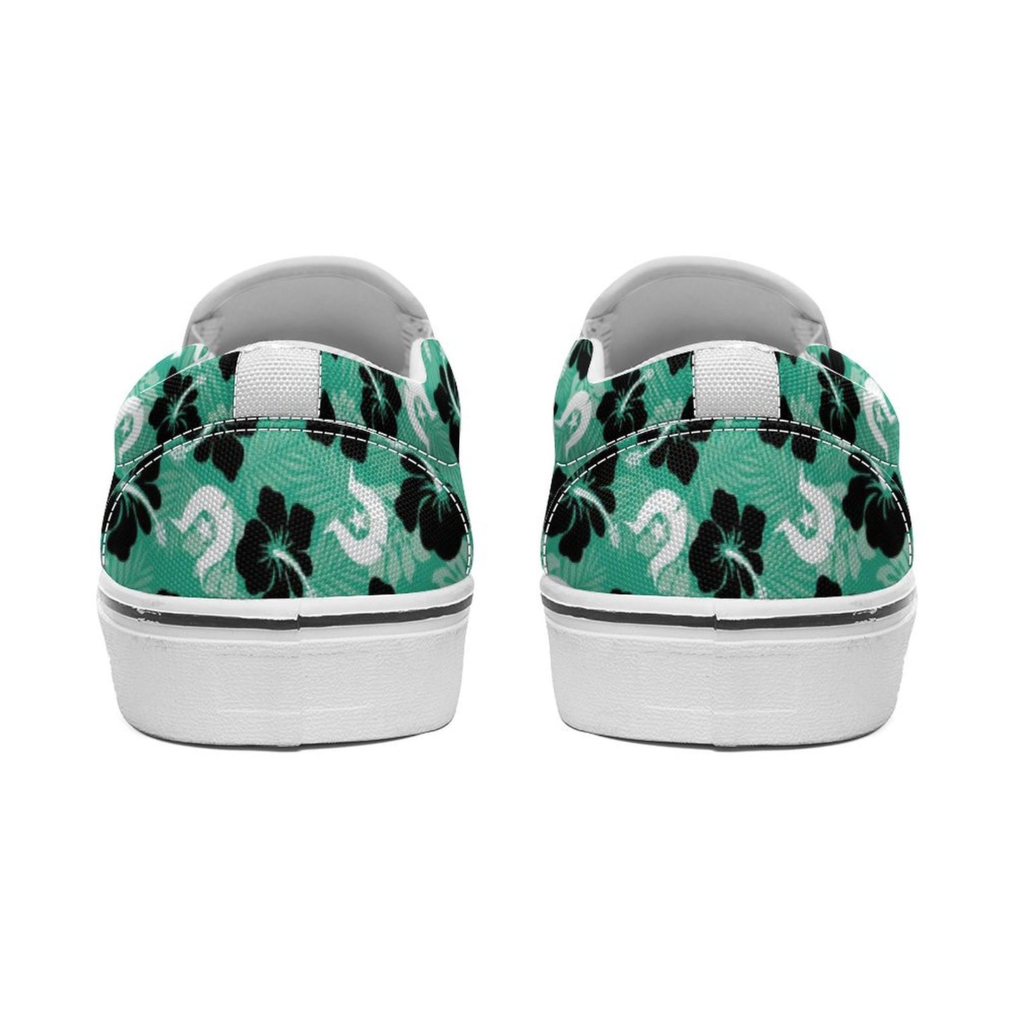 Black Hibiscus with White Dhari on Canvas Shoes for Teenagers