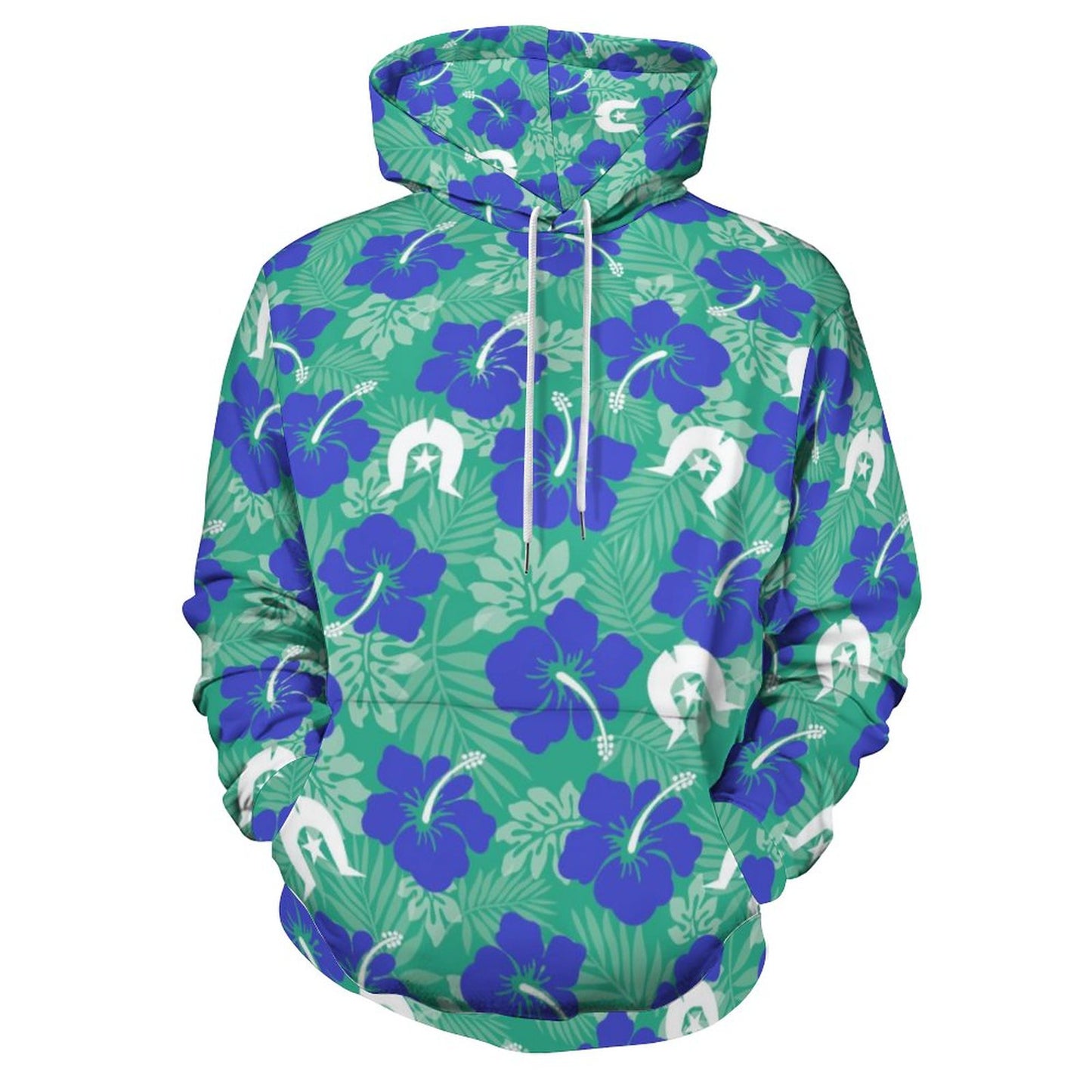 Royal Blue Hibiscus flowers with Dhari on Lady Hoodie with Double-layer Cap