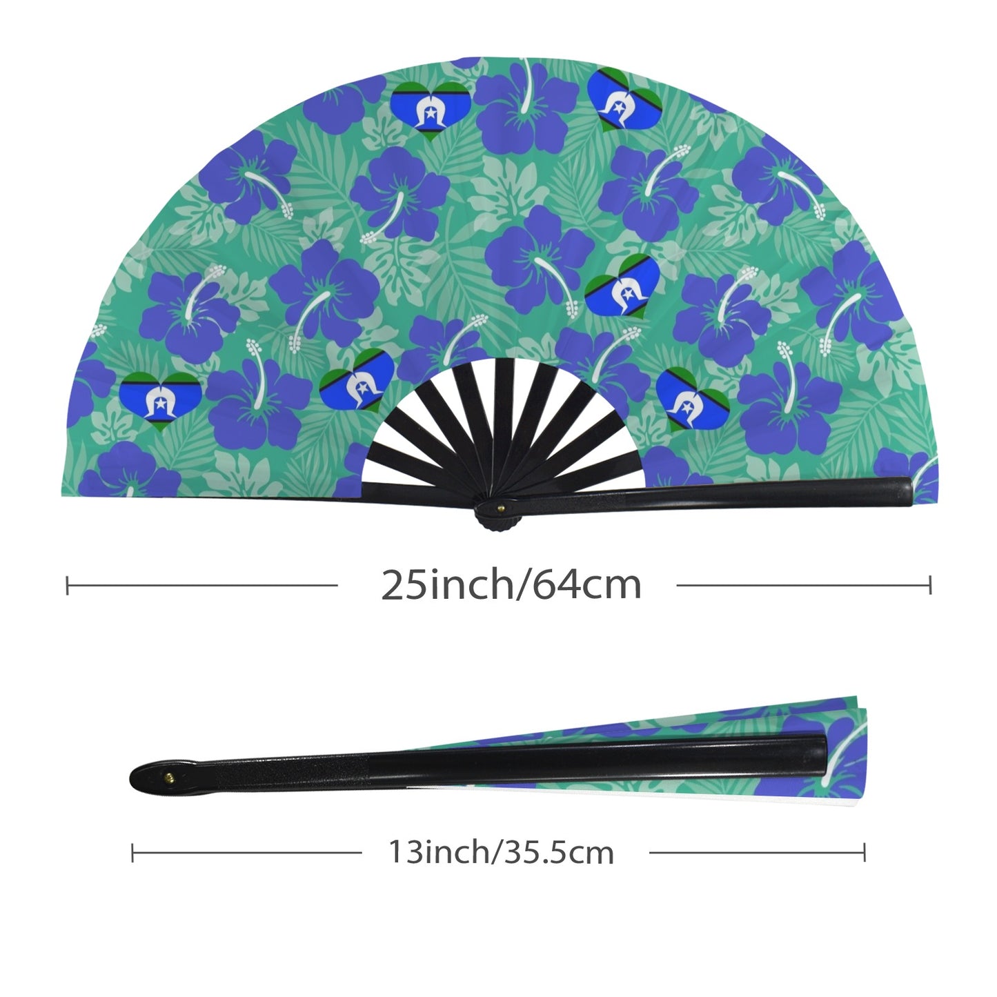 Hibiscus flowers with Torres Strait Heart Flag on Folding Clack Fan