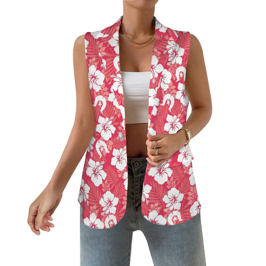 White Hibiscus flowers with Dhari (Red) on Women Sleeveless Suit Vest