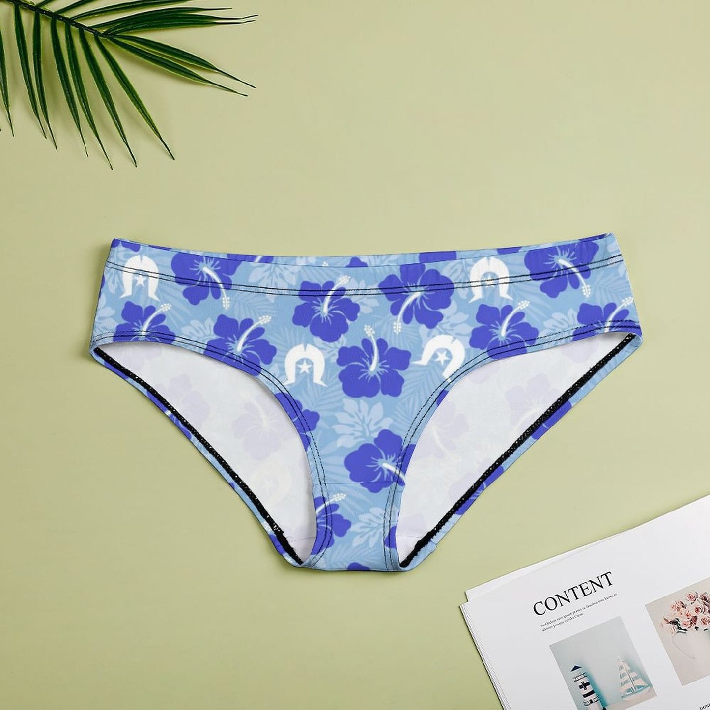 Hibiscus flowers with White Dhari (Sky blue) on Women's Low-Rise Panties