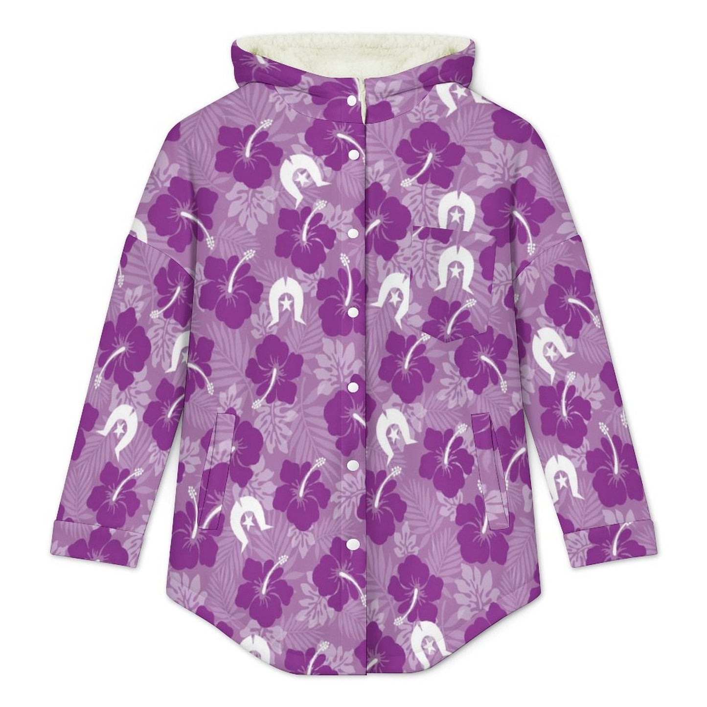 Hibiscus flowers with Dhari (Royal purple) on Women's Full Snap Fleece Jacket
