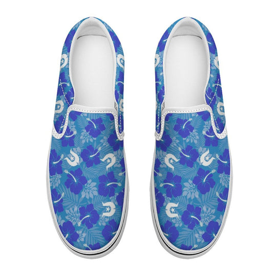 Hibiscus flowers with Dhari (Royal blue) on Canvas Shoes for Teenagers