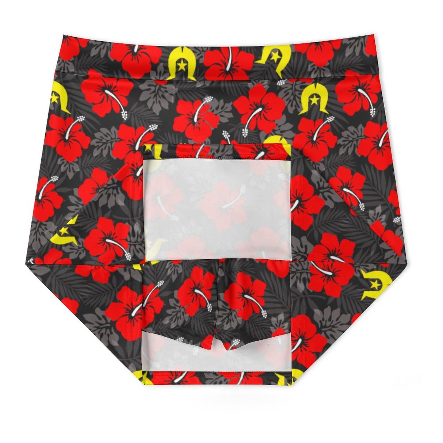 Royal Red Hibiscus with Yellow Dhari on Anti-peep Skort with Pocket AMQ