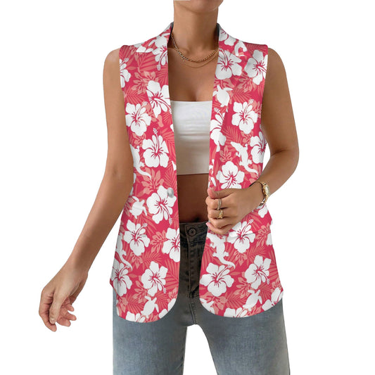 White Hibiscus flowers with Crocodile and Turtle on Women Sleeveless Suit Vest