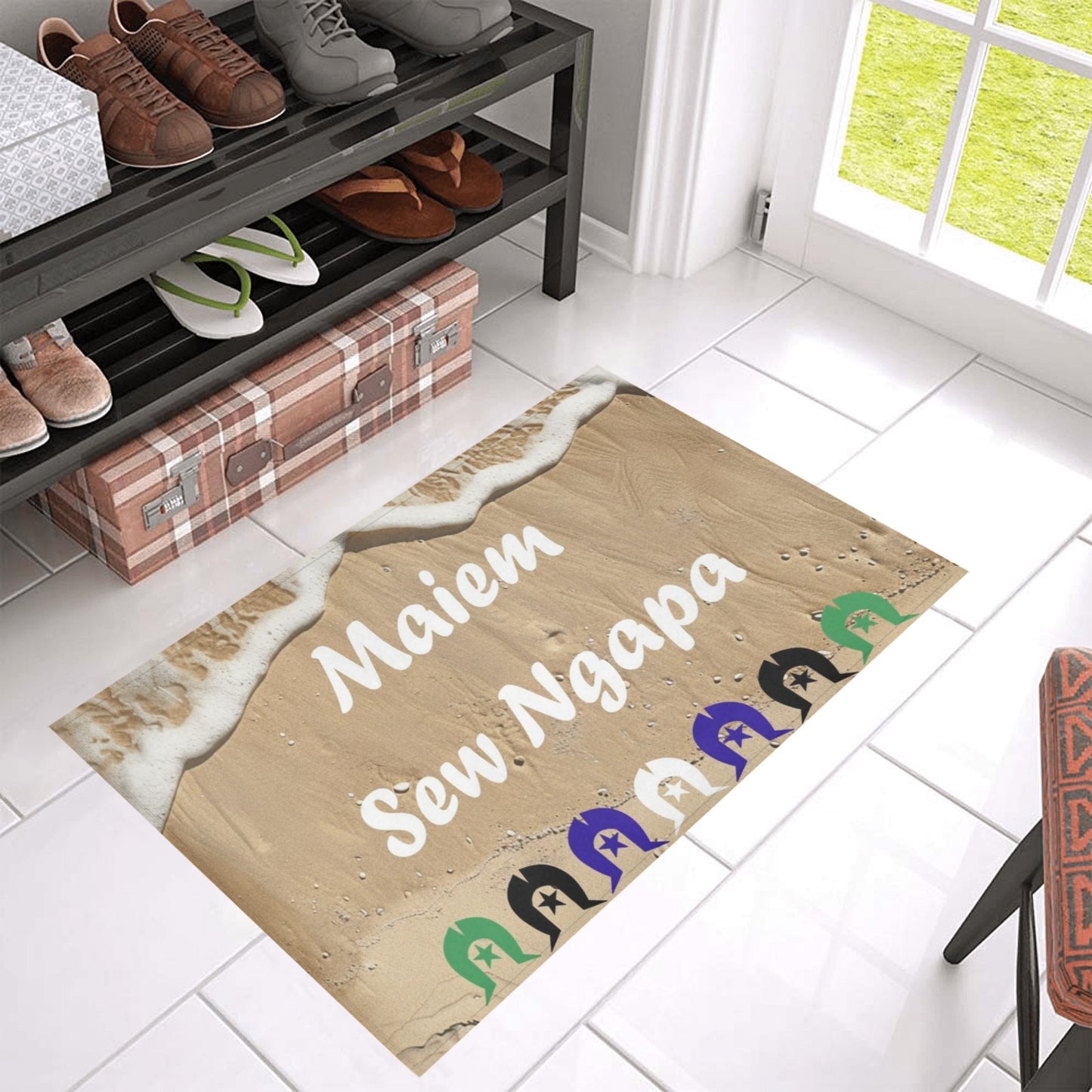 Maiem / Sew Ngapa / Welcome and Dhari on Doormat 30" x 18" (Sponge Material)