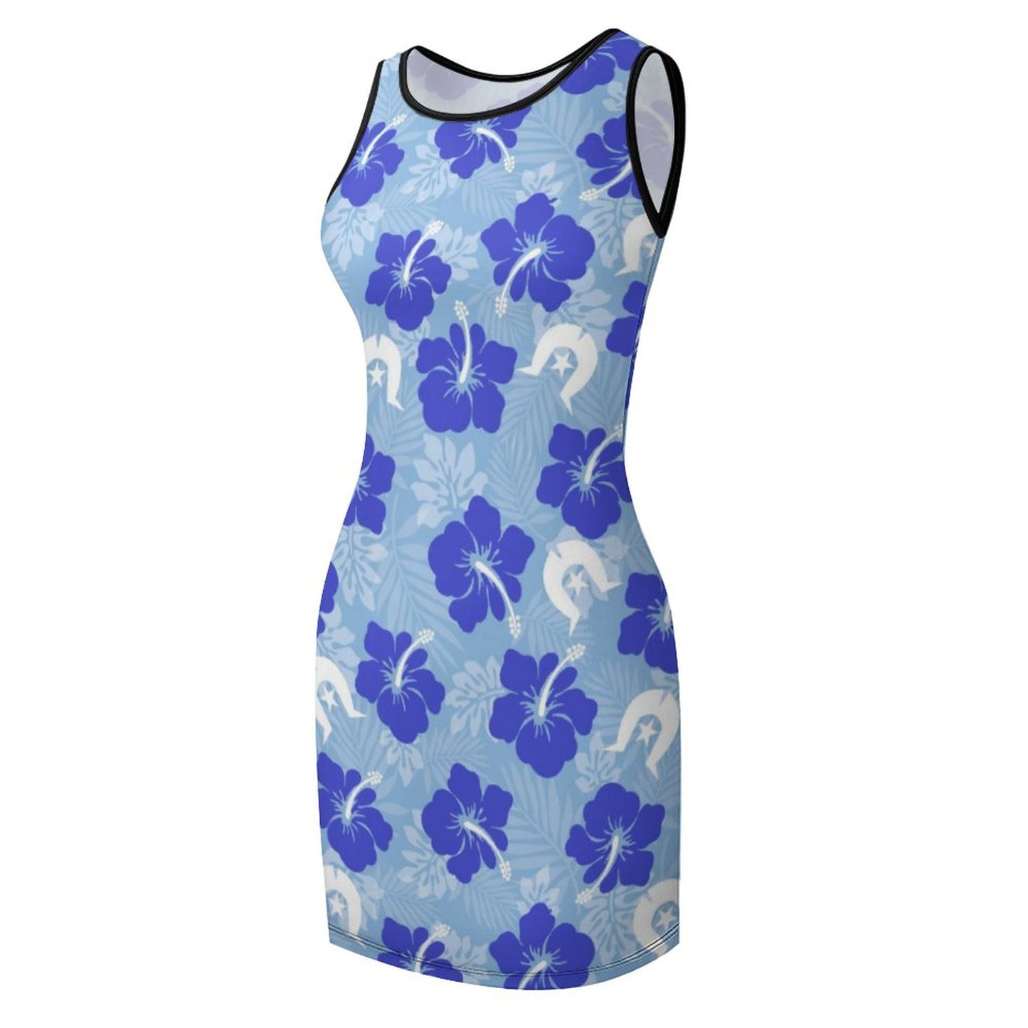 Hibiscus flowers with White Dhari (Sky blue) on Sleeveless Ladies Tank Dress