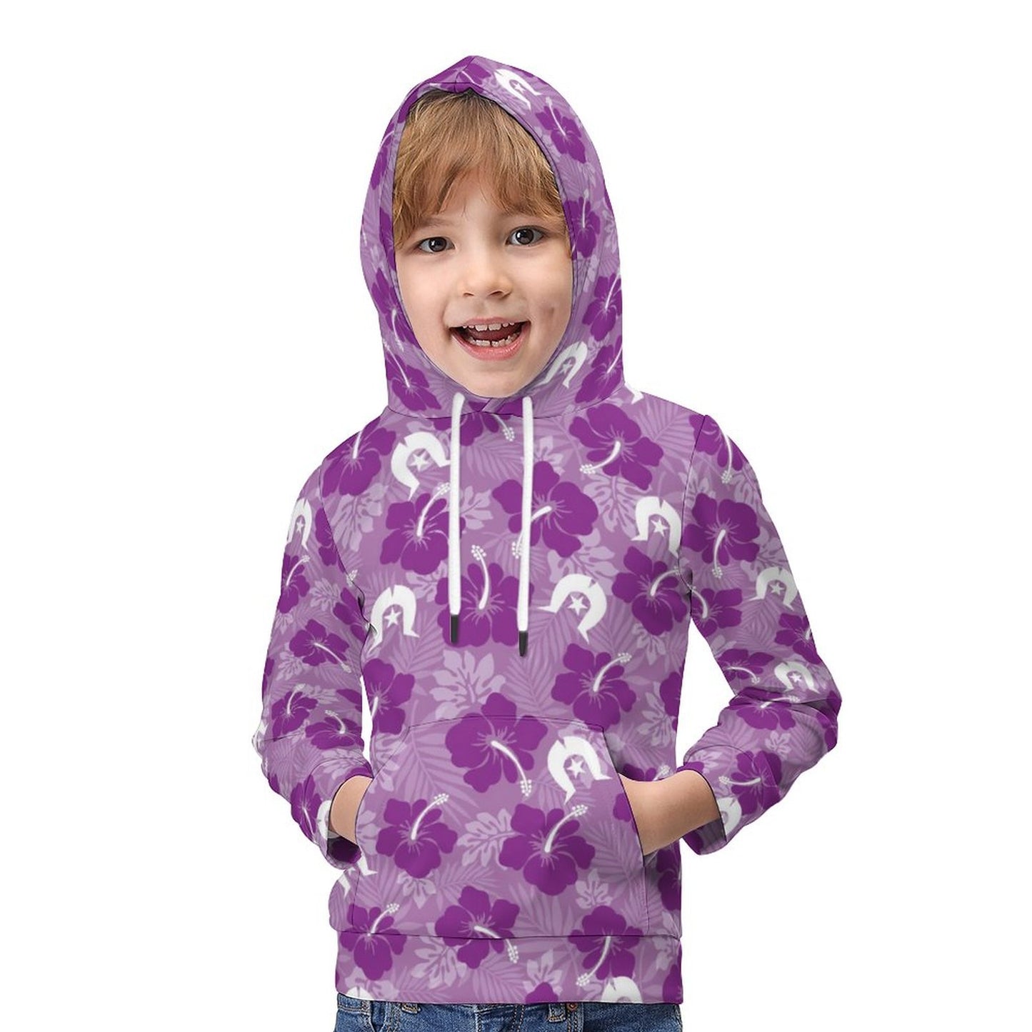 Hibiscus flowers with White Dhari (Royal purple) on Children's Hoodie