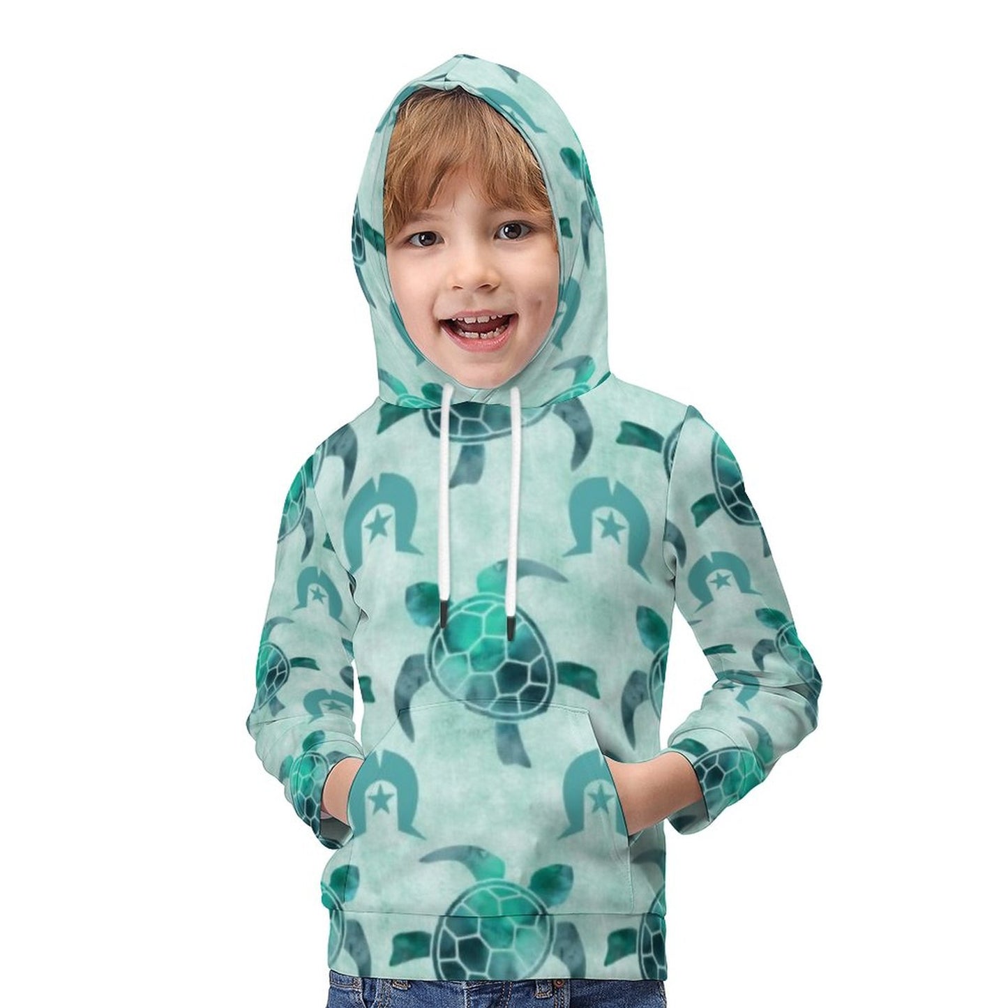 Aqua Turtle Pattern on Children's Hoodie
