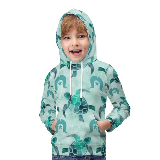 Aqua Turtle Pattern on Children's Hoodie