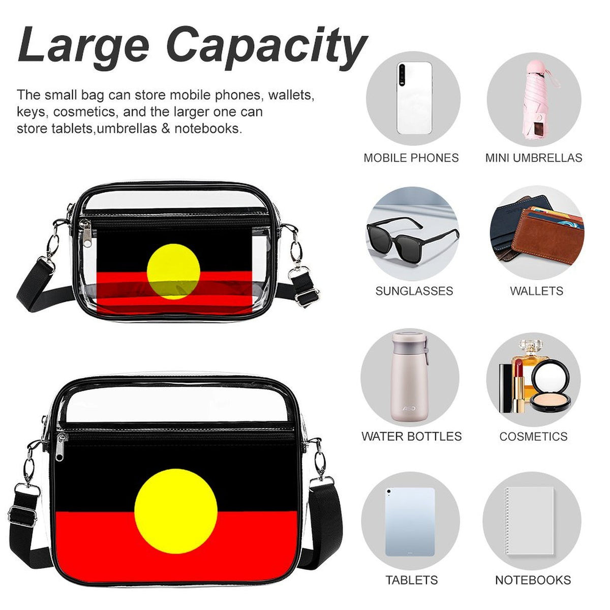 Aboriginal flag on 2-Piece Clear Satchel Bag Set