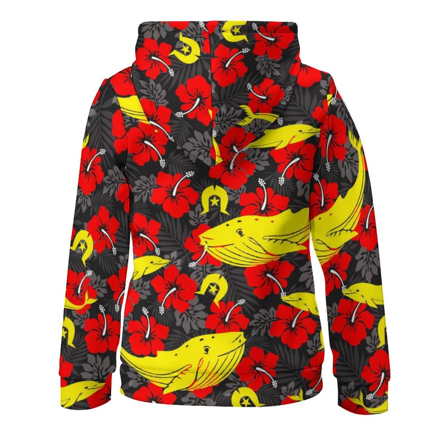 Royal Red Hibiscus with Yellow Dhari, Whale and Dolphin on Children's Hoodie