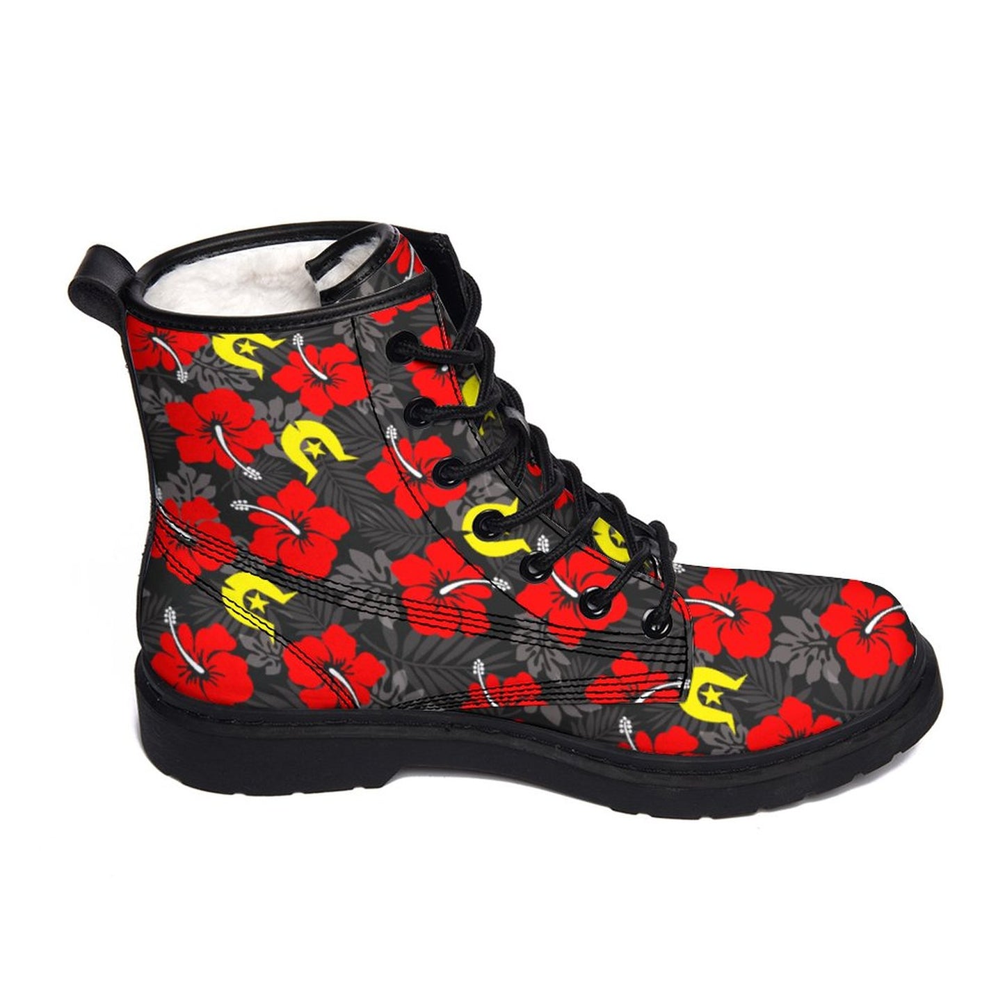 Royal Red Hibiscus with Yellow Dhari on Unisex Boots for Men and Women