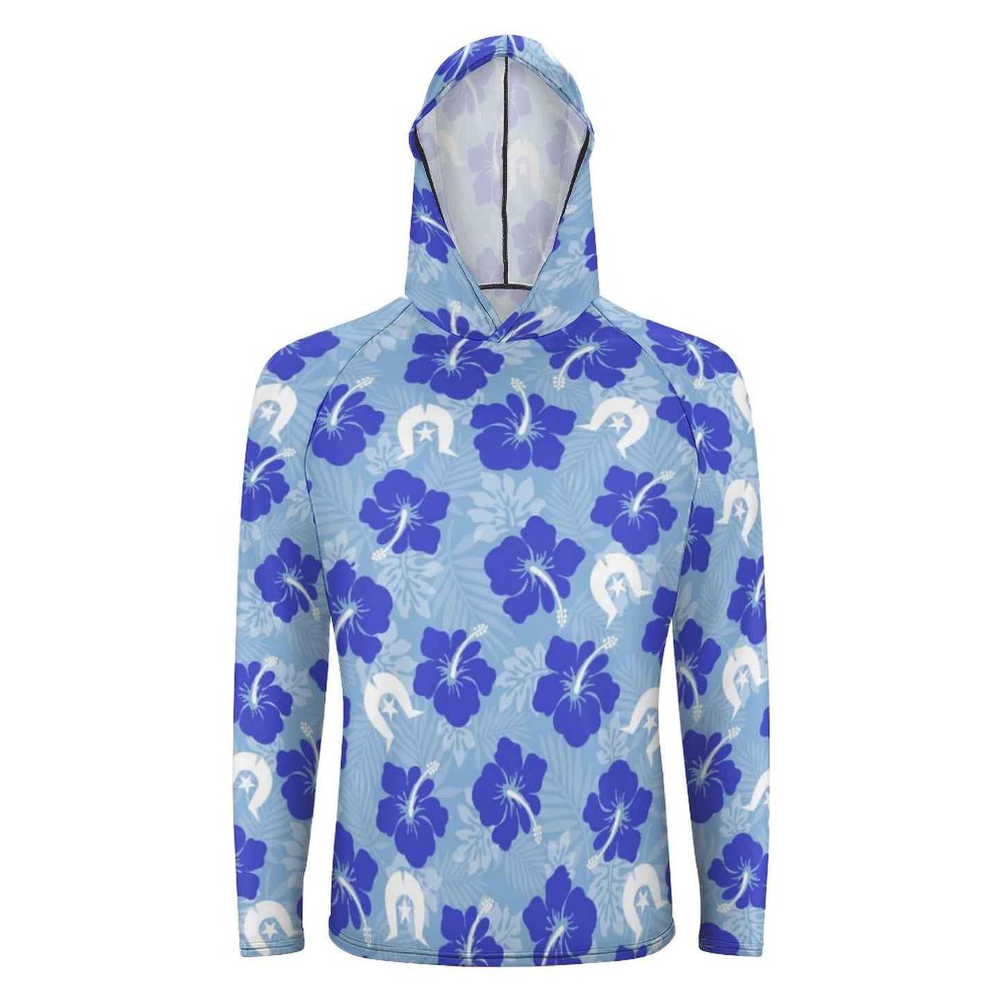 Hibiscus flowers with White Dhari (Sky blue) on Men's UPF 40+ Sun Protection Fishing Shirt