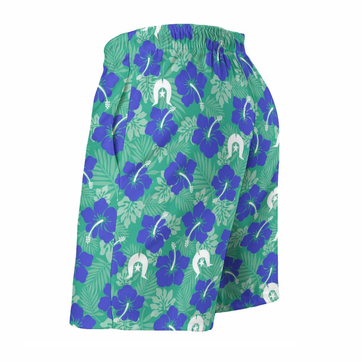 Royal Blue Hibiscus flowers with Dhari on Men's Board Shorts