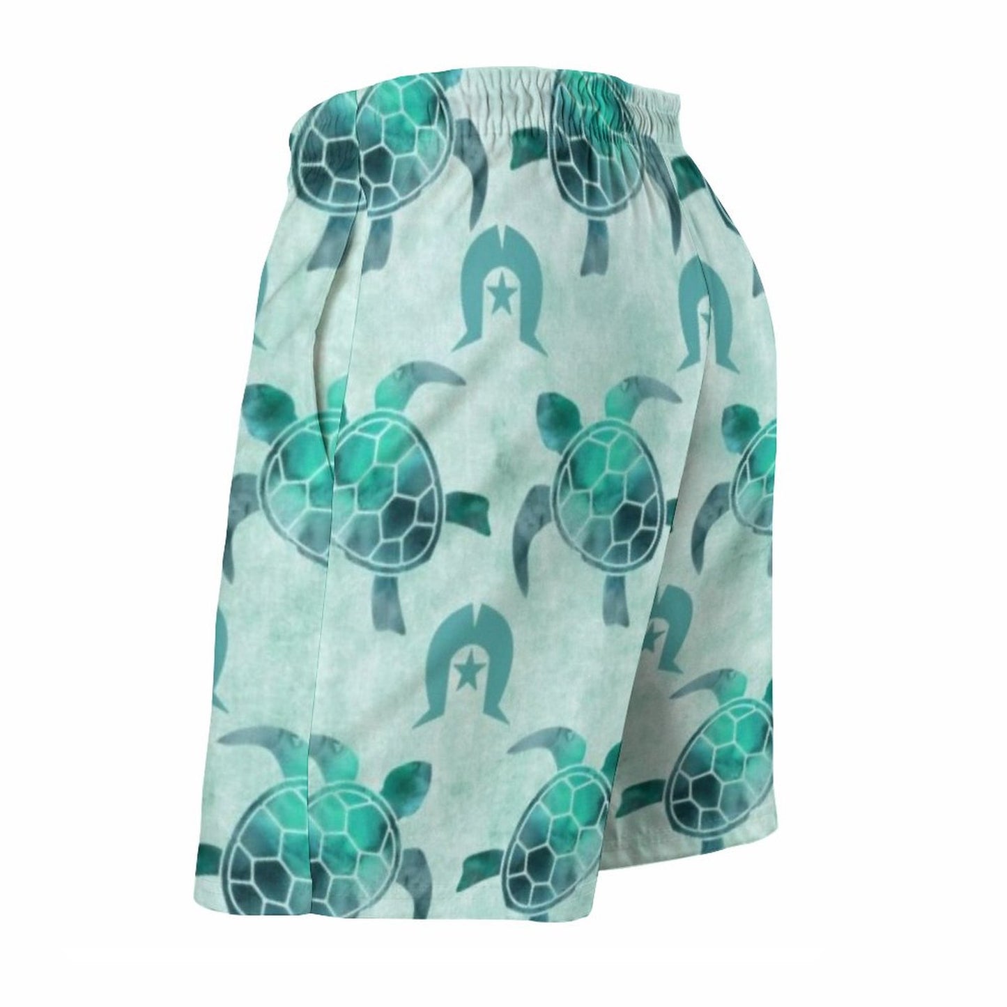 Aqua Turtle Pattern on Men's Board Shorts