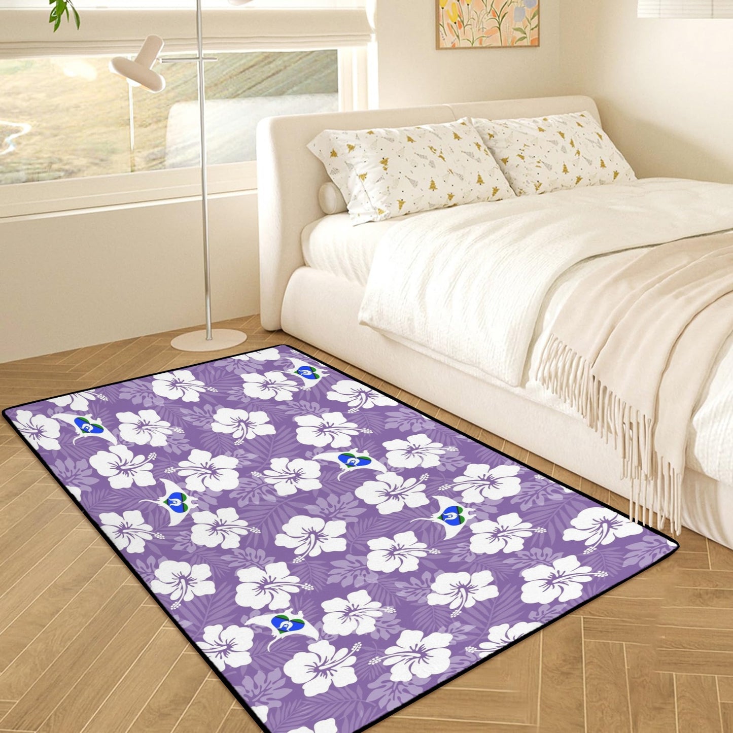 White Hibiscus with Torres Strait flag in Stingray (Purple) on Doormat (90x61cm) (Set of 3)