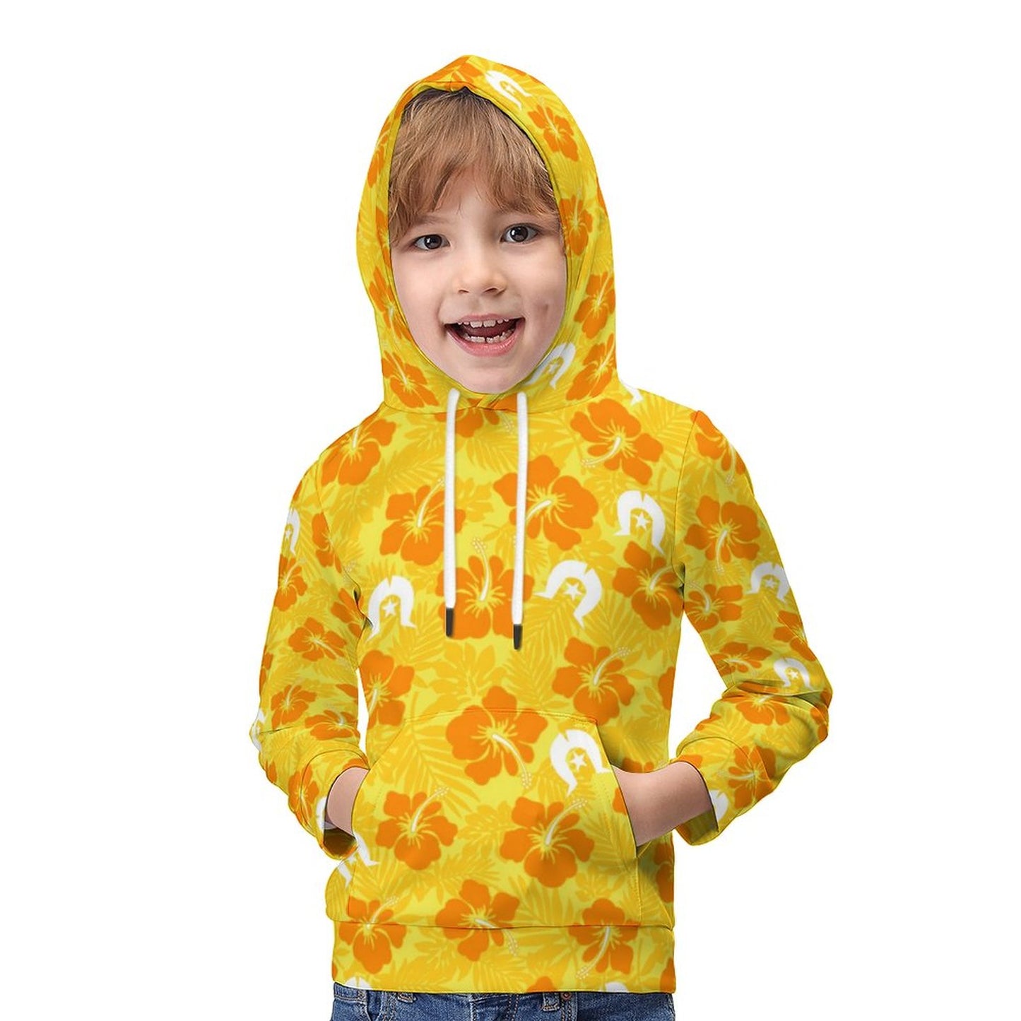 Hibiscus flowers with Dhari (Gold) on Children's Hoodie