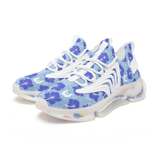 Hibiscus flowers with White Dhari (Sky blue) on Unisex Low Top Mesh Sneakers