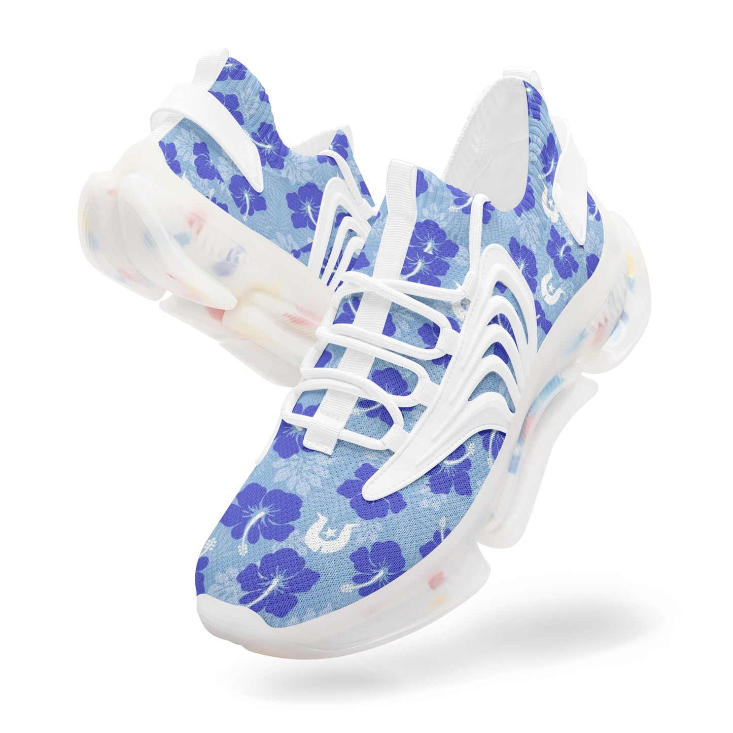 Hibiscus flowers with White Dhari (Sky blue) on Unisex Low Top Mesh Sneakers