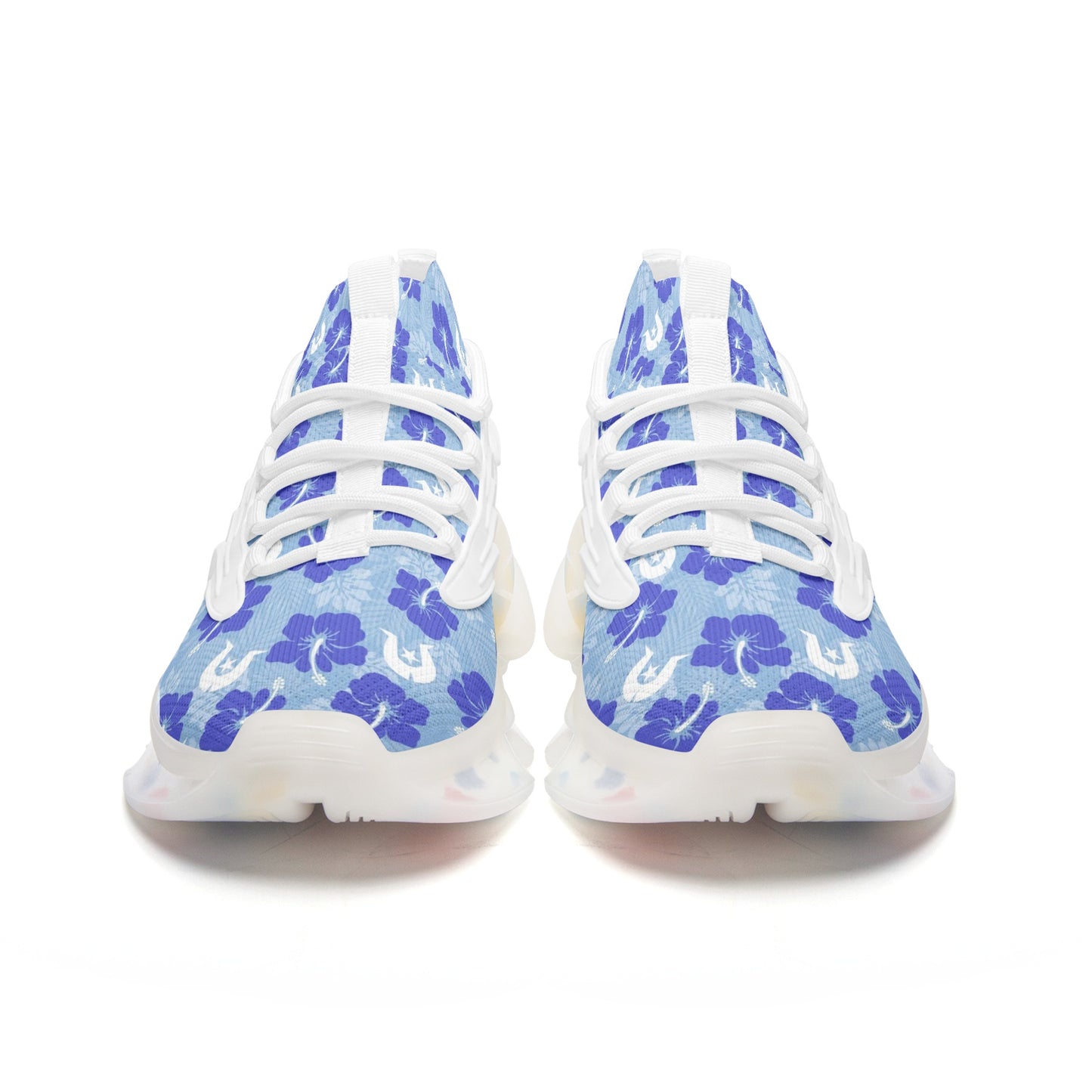 Hibiscus flowers with White Dhari (Sky blue) on Unisex Low Top Mesh Sneakers