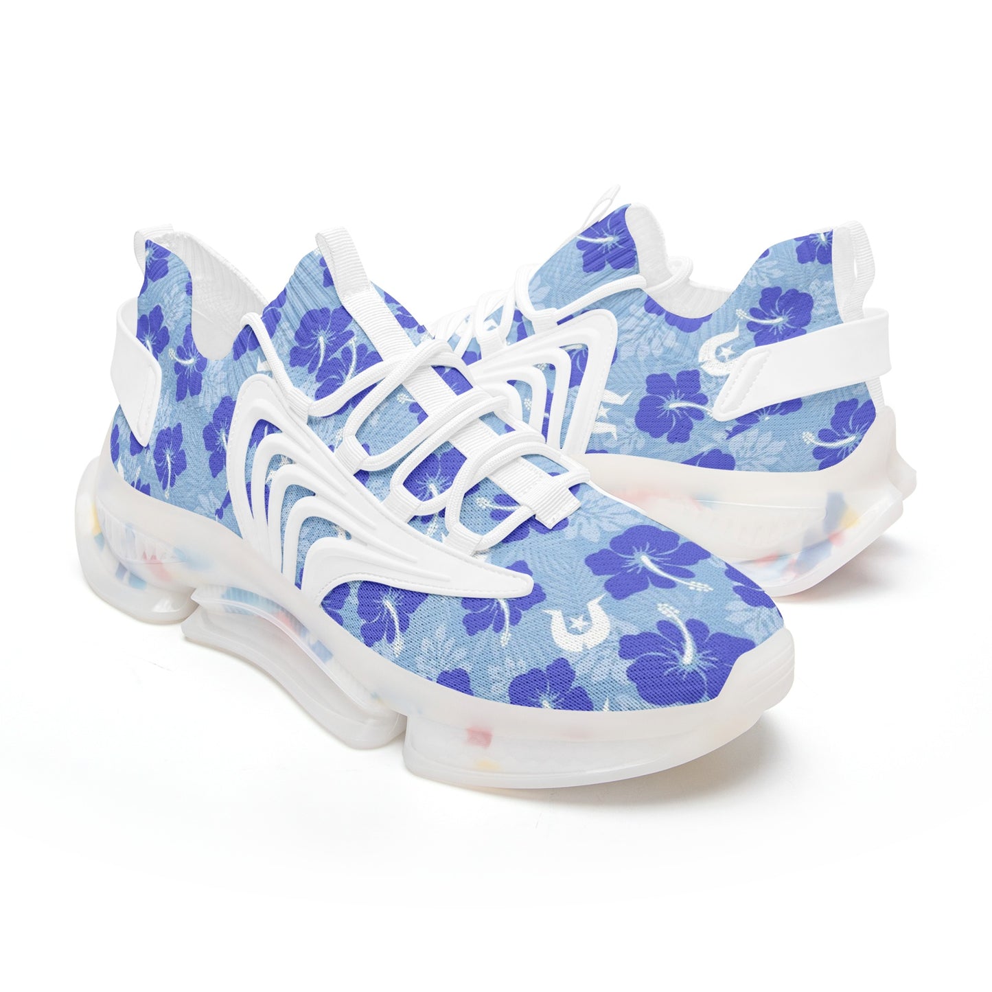 Hibiscus flowers with White Dhari (Sky blue) on Unisex Low Top Mesh Sneakers