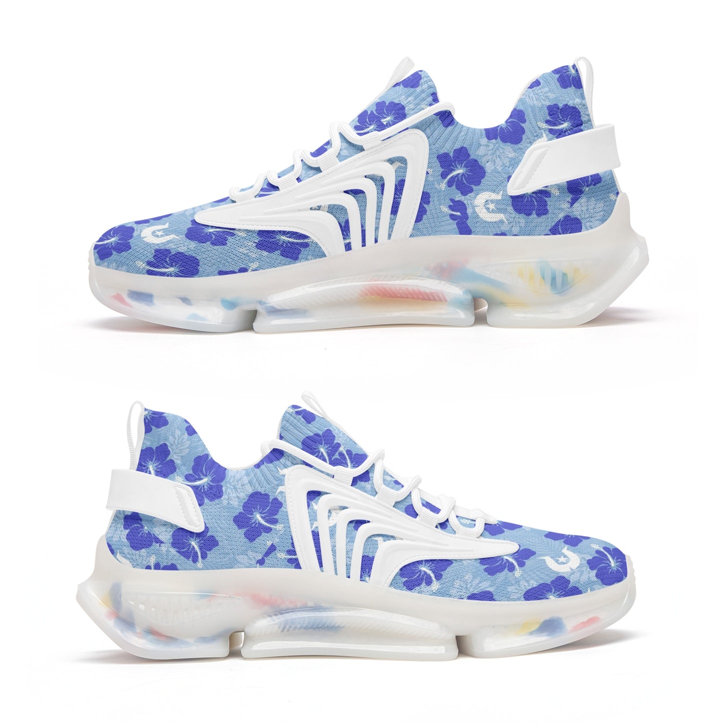 Hibiscus flowers with White Dhari (Sky blue) on Unisex Low Top Mesh Sneakers